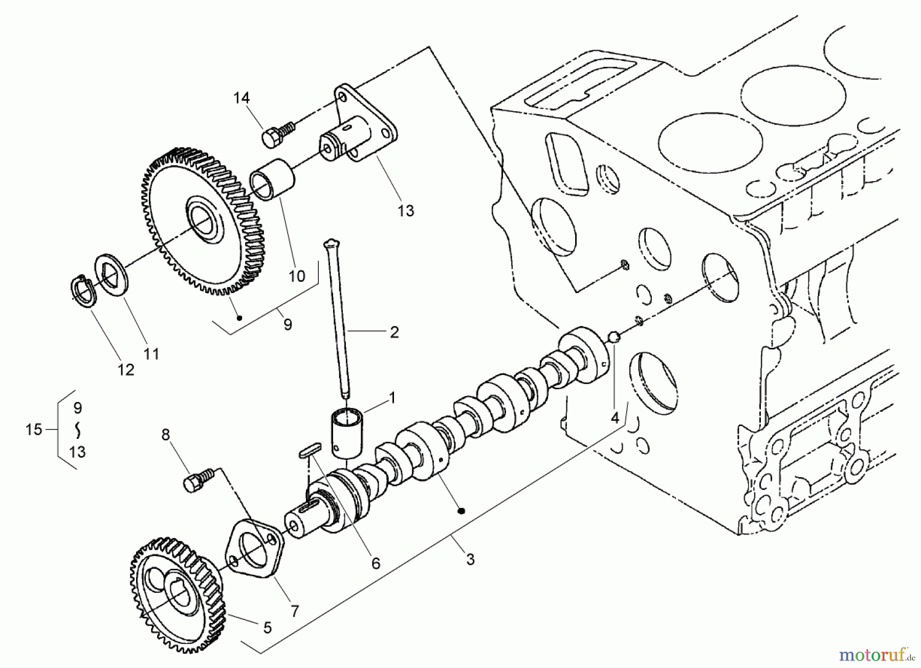  Zerto-Turn Mäher 74264TE (Z580-D) - Toro Z Master Mower, 132cm TURBO FORCE Side Discharge Deck (SN: 280000001 - 280999999) (2008) CAMSHAFT AND IDLE GEAR SHAFT ASSEMBLY