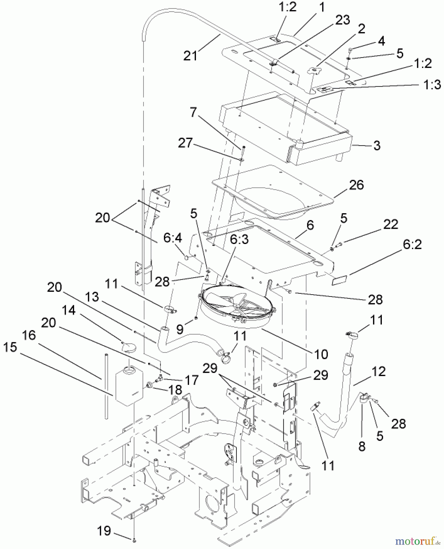  Zerto-Turn Mäher 74264TE (Z580-D) - Toro Z Master Mower, 132cm TURBO FORCE Side Discharge Deck (SN: 280000001 - 280999999) (2008) COOLING SYSTEM ASSEMBLY