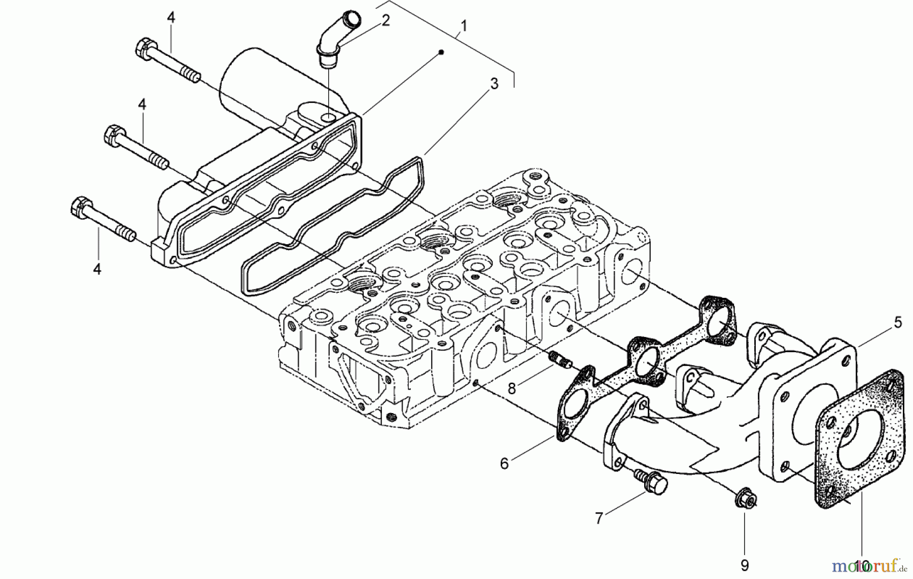  Zerto-Turn Mäher 74264TE (Z580-D) - Toro Z Master Mower, 132cm TURBO FORCE Side Discharge Deck (SN: 280000001 - 280999999) (2008) INLET AND EXHAUST MANIFOLD ASSEMBLY