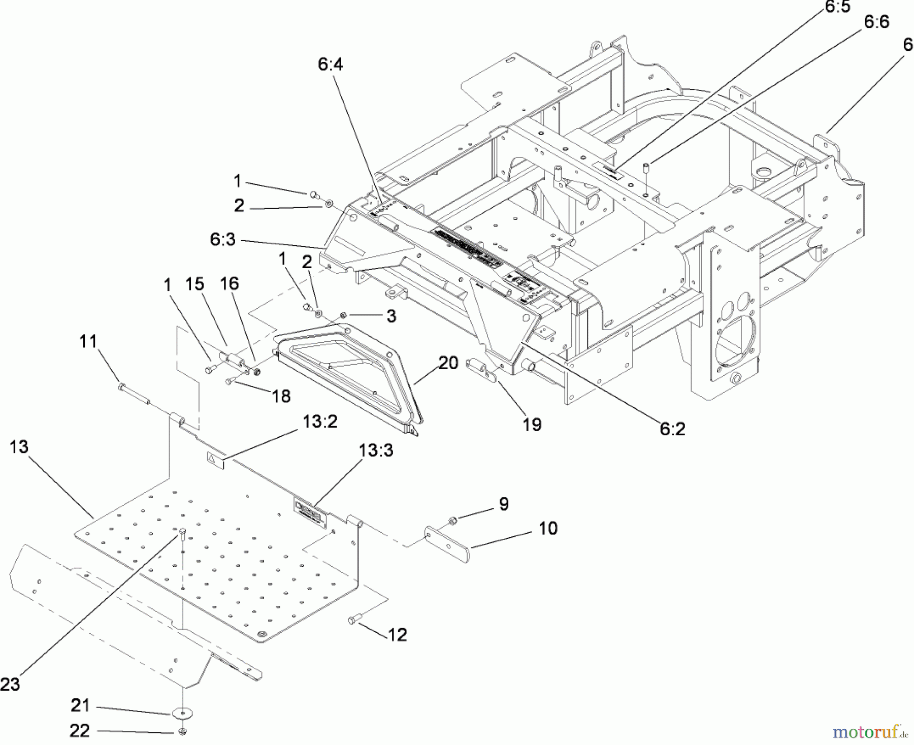  Zerto-Turn Mäher 74264TE (Z580-D) - Toro Z Master Mower, 132cm TURBO FORCE Side Discharge Deck (SN: 280000001 - 280999999) (2008) TRACTION FRAME AND FLOOR PAN ASSEMBLY