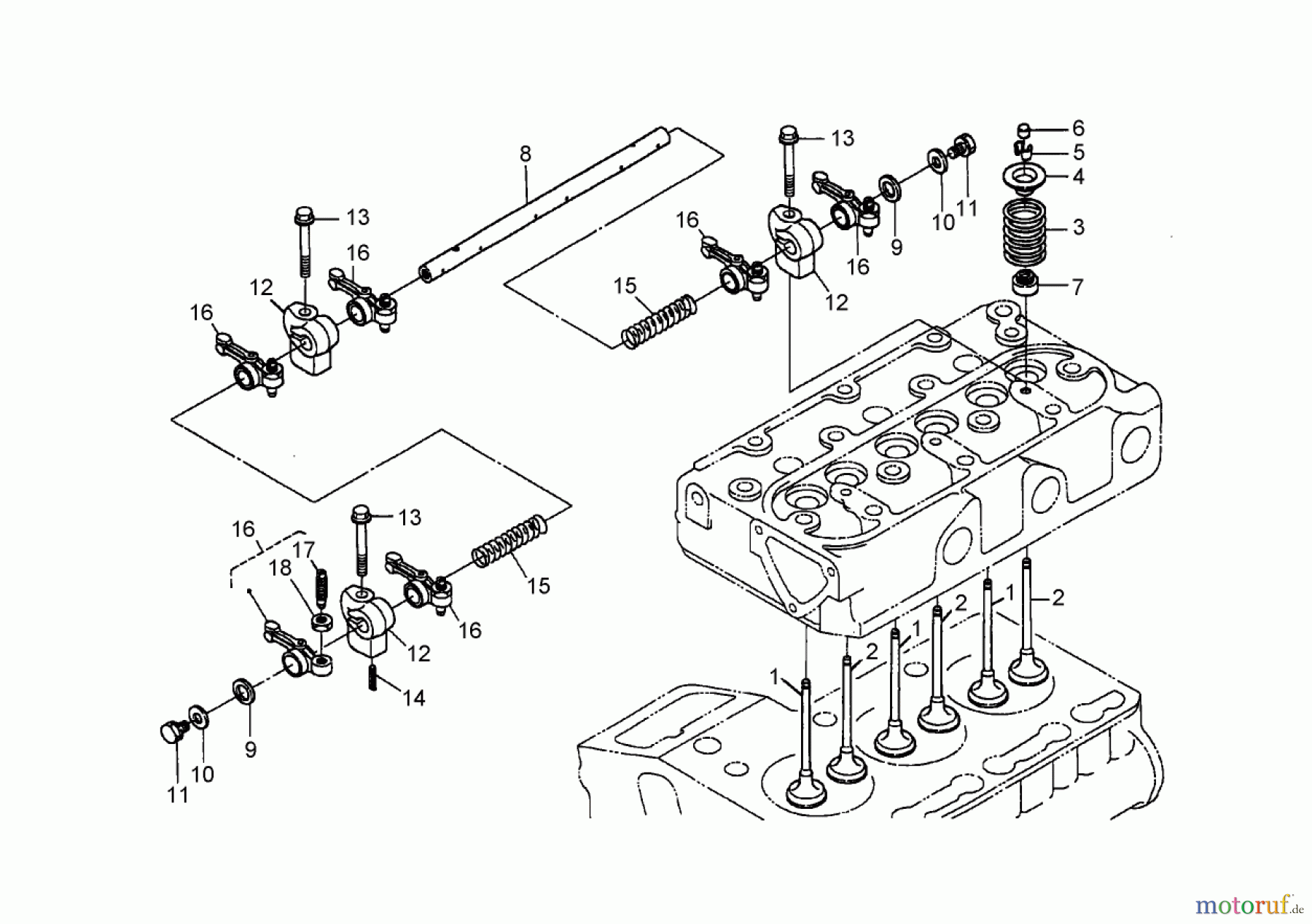  Zerto-Turn Mäher 74264TE (Z580-D) - Toro Z Master Mower, 132cm TURBO FORCE Side Discharge Deck (SN: 280000001 - 280999999) (2008) VALVE AND ROCKER ARM ASSEMBLY