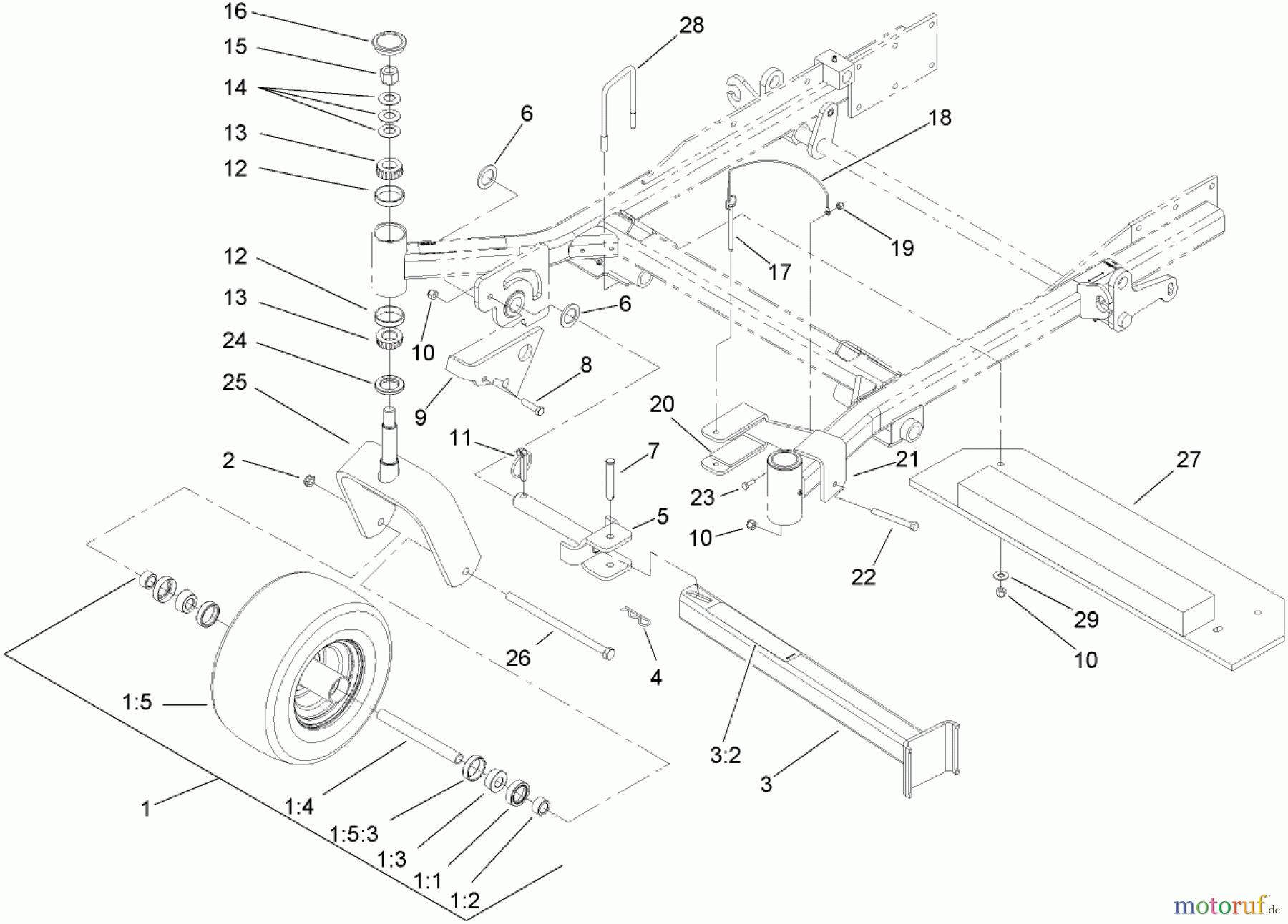  Zerto-Turn Mäher 74264TE (Z593-D) - Toro Z Master Mower, 132cm TURBO FORCE Side Discharge Deck (SN: 270000001 - 270999999) (2007) CASTER WHEEL AND FORK ASSEMBLY