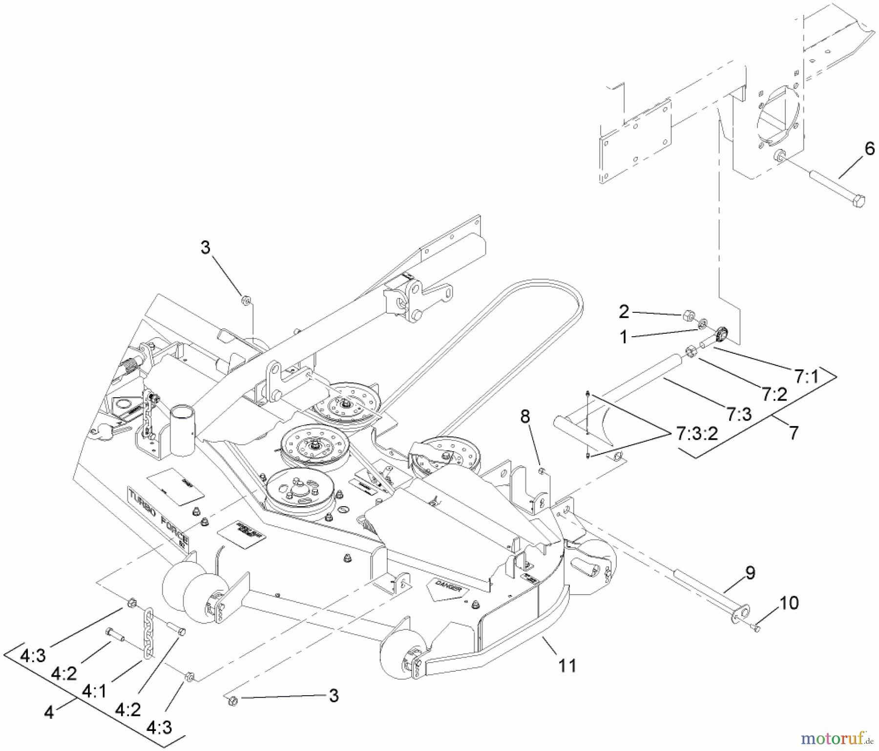  Zerto-Turn Mäher 74264TE (Z593-D) - Toro Z Master Mower, 132cm TURBO FORCE Side Discharge Deck (SN: 270000001 - 270999999) (2007) DECK CONNECTION ASSEMBLY