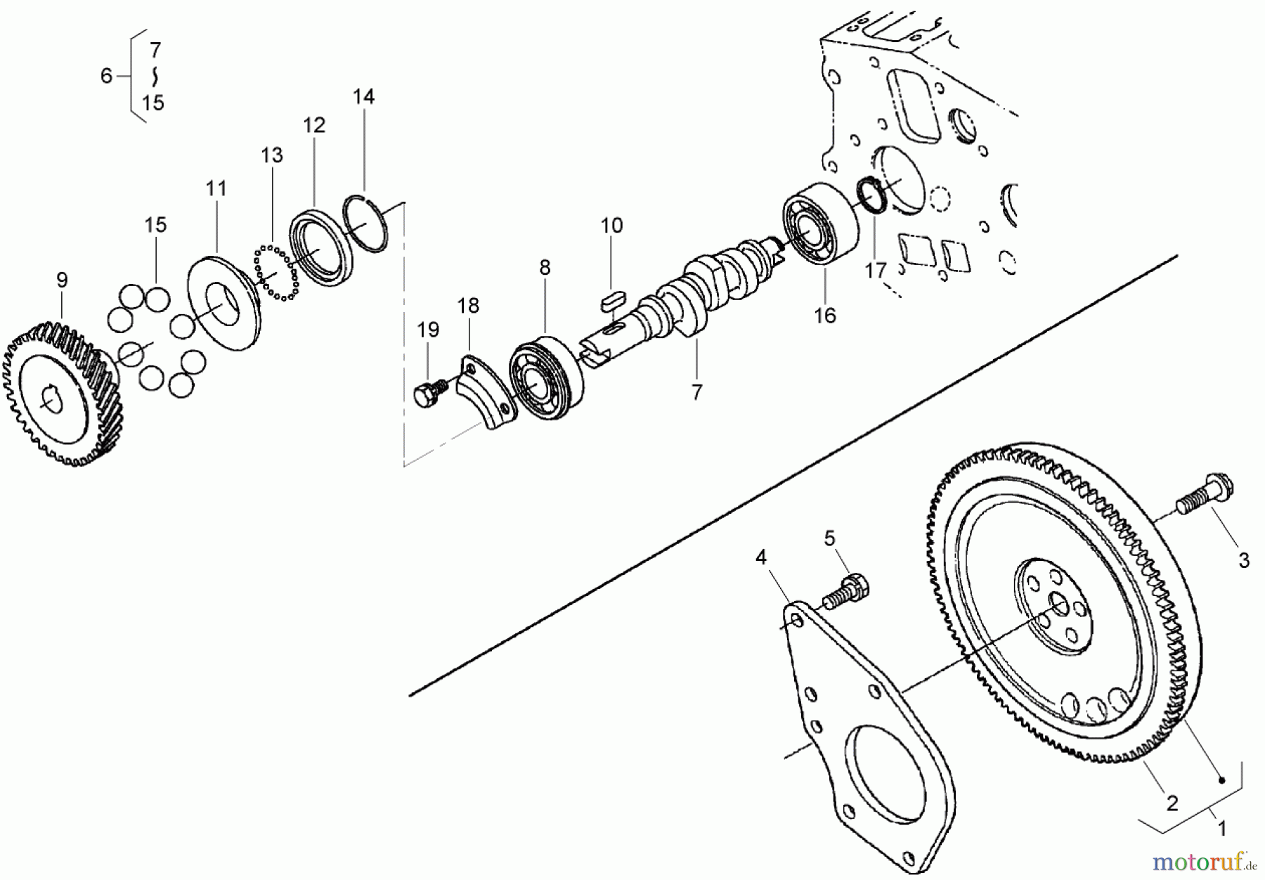  Zerto-Turn Mäher 74264TE (Z593-D) - Toro Z Master Mower, 132cm TURBO FORCE Side Discharge Deck (SN: 270000001 - 270999999) (2007) FLYWHEEL, FUEL CAMSHAFT AND GOVERNOR SHAFT ASSEMBLY