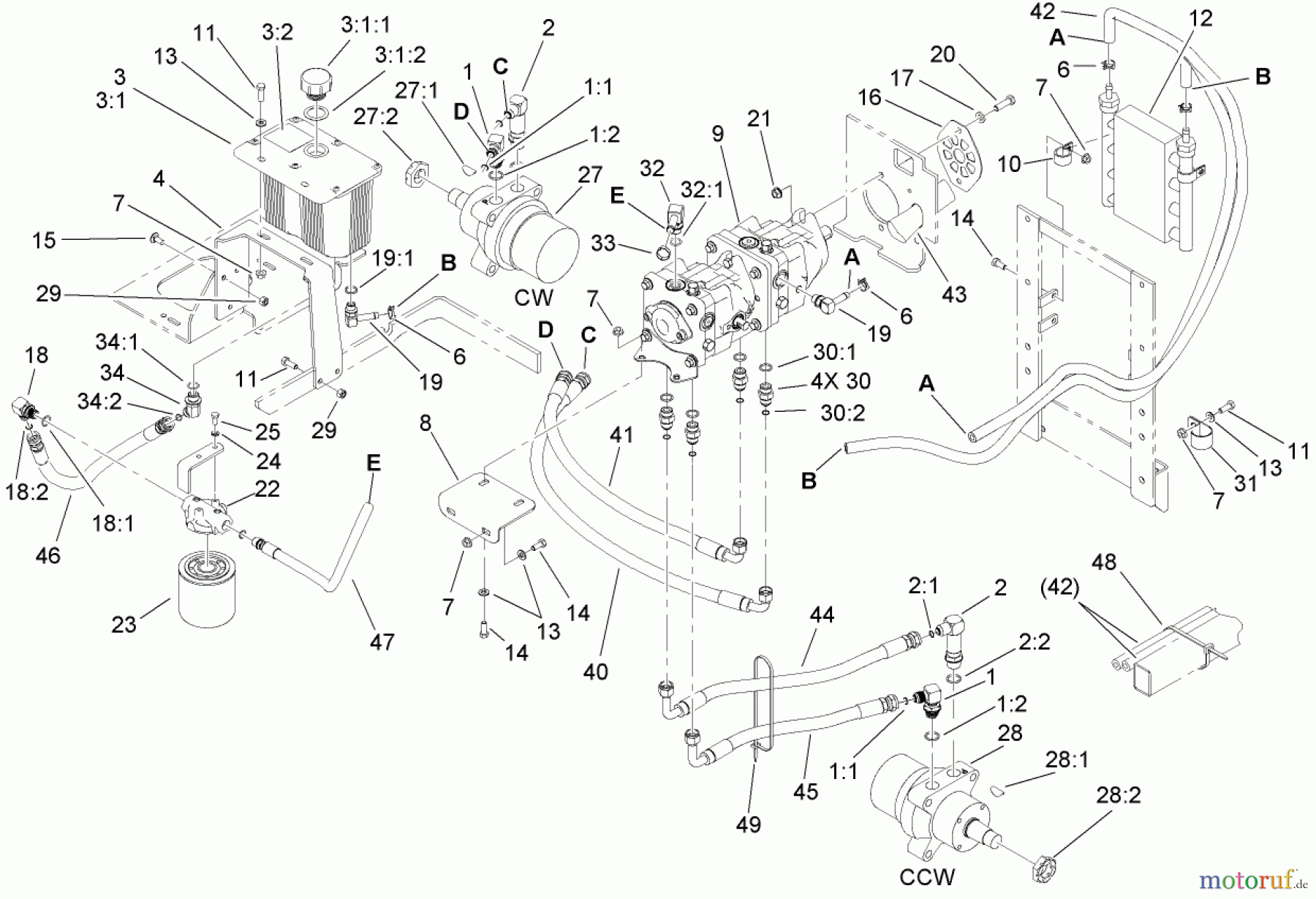  Zerto-Turn Mäher 74264TE (Z593-D) - Toro Z Master Mower, 132cm TURBO FORCE Side Discharge Deck (SN: 270000001 - 270999999) (2007) HYDRAULIC TANK, MOTOR AND PUMP ASSEMBLY