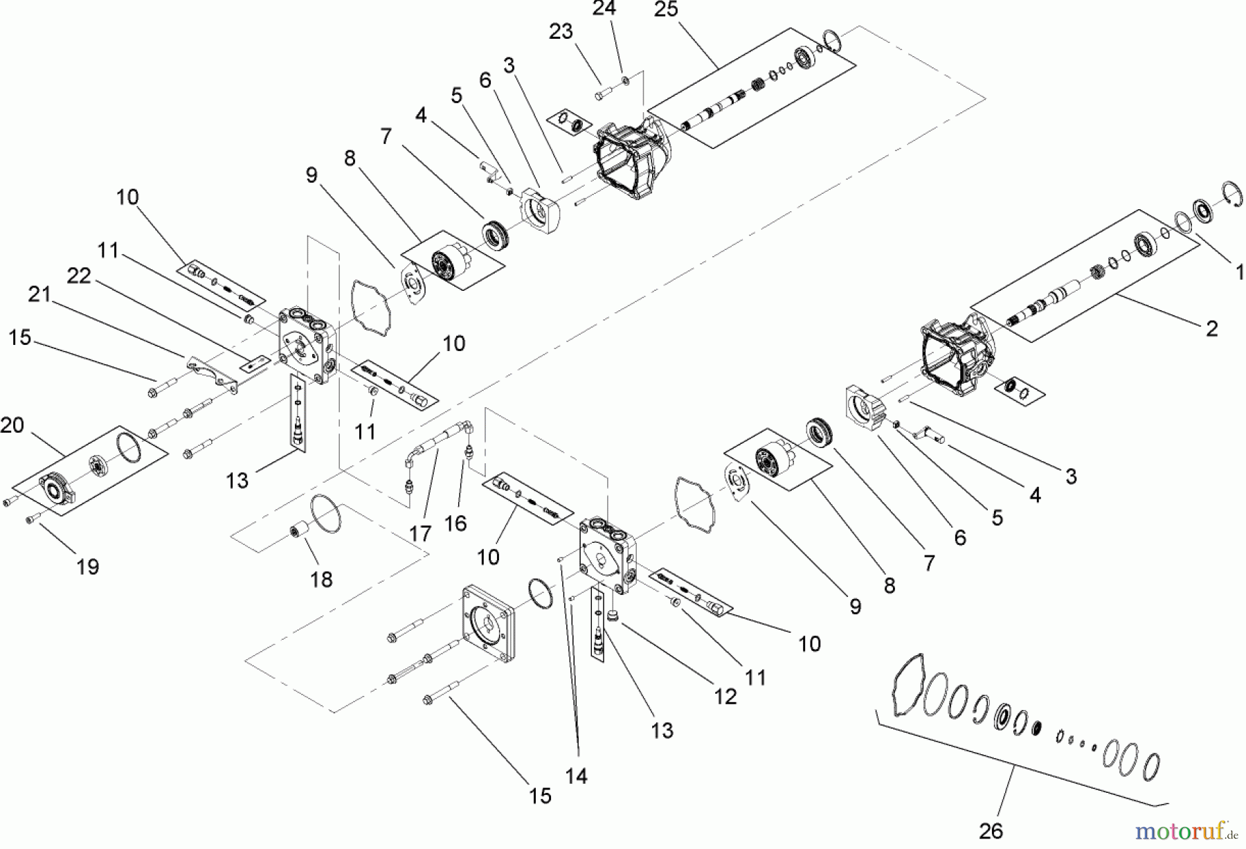  Zerto-Turn Mäher 74264TE (Z593-D) - Toro Z Master Mower, 132cm TURBO FORCE Side Discharge Deck (SN: 270000001 - 270999999) (2007) TANDEM PUMP ASSEMBLY NO. 107-9885