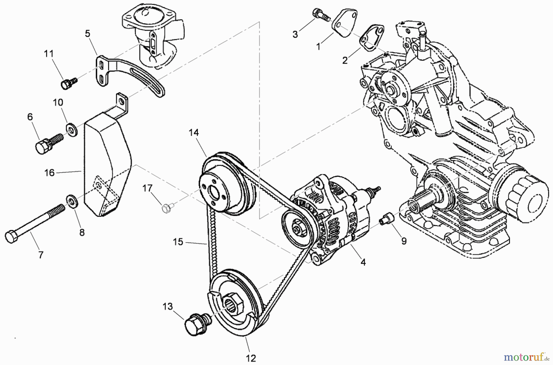  Zerto-Turn Mäher 74265TE (Z580-D) - Toro Z Master Mower, 152cm TURBO FORCE Side Discharge Deck (SN: 290000001 - 290999999) (2009) ALTERNATOR, PULLEY AND FUEL PUMP COVER ASSEMBLY