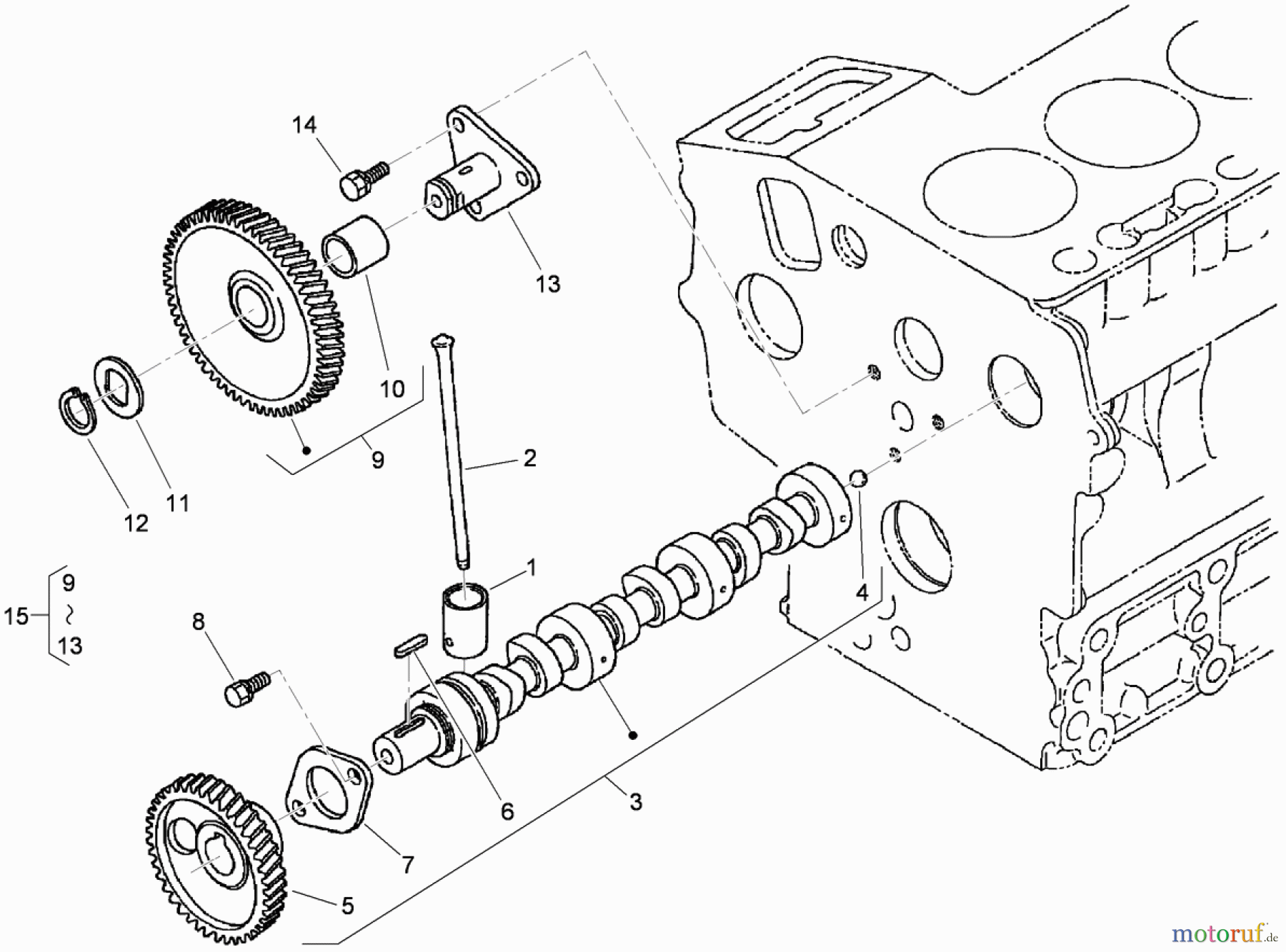  Zerto-Turn Mäher 74265TE (Z580-D) - Toro Z Master Mower, 152cm TURBO FORCE Side Discharge Deck (SN: 290000001 - 290999999) (2009) CAM SHAFT AND IDLE GEAR ASSEMBLY