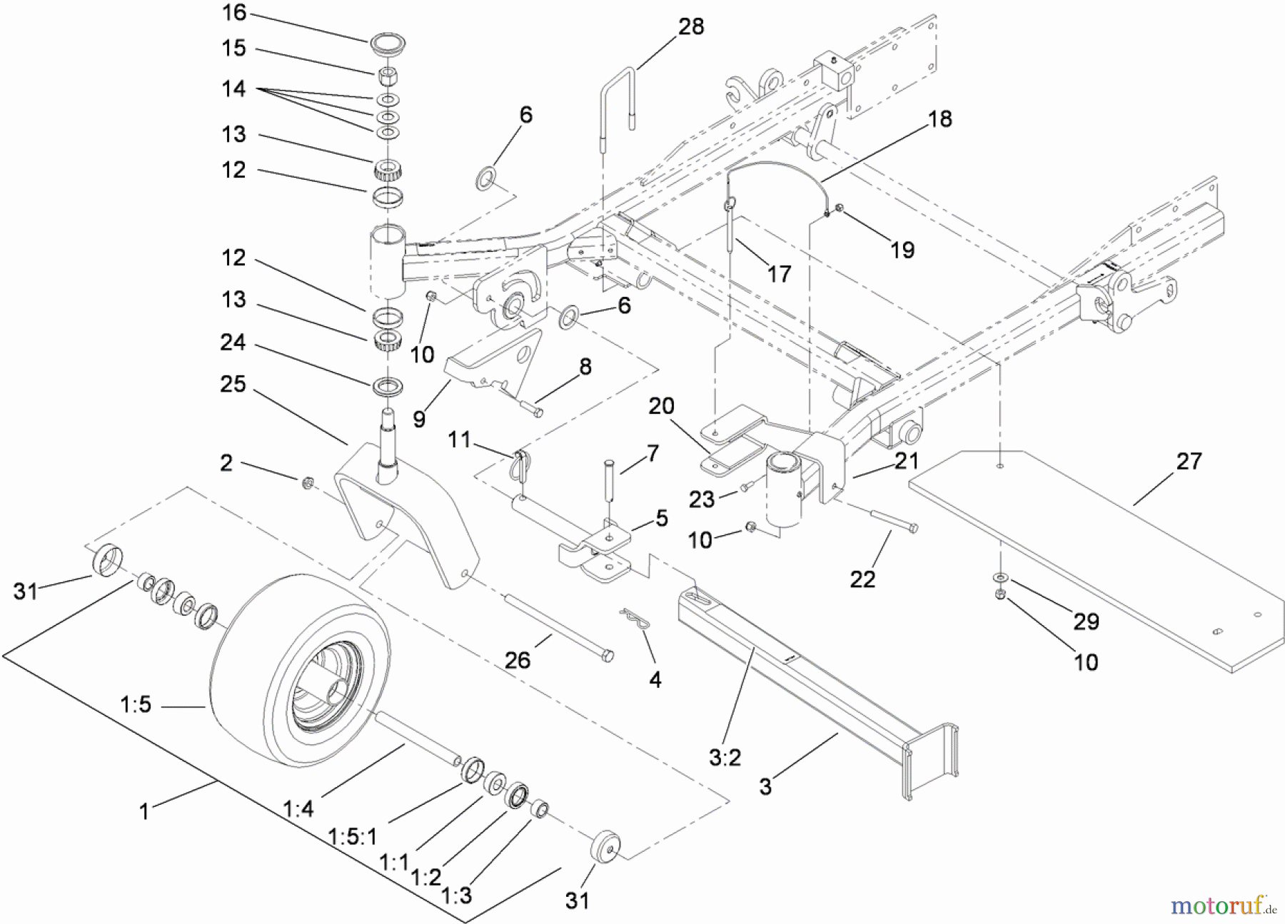  Zerto-Turn Mäher 74265TE (Z580-D) - Toro Z Master Mower, 152cm TURBO FORCE Side Discharge Deck (SN: 290000001 - 290999999) (2009) FORK, CASTER WHEEL AND Z STAND ASSEMBLY