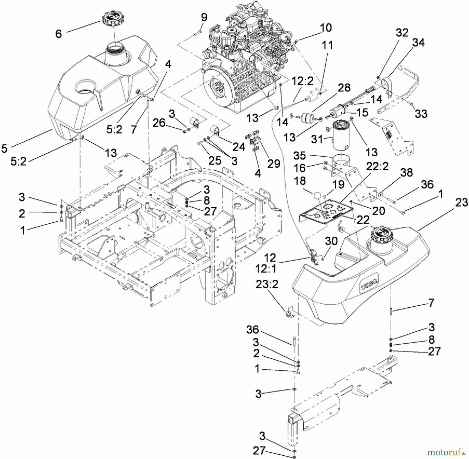  Zerto-Turn Mäher 74265TE (Z580-D) - Toro Z Master Mower, 152cm TURBO FORCE Side Discharge Deck (SN: 290000001 - 290999999) (2009) FUEL SYSTEM AND THROTTLE CONTROL ASSEMBLY