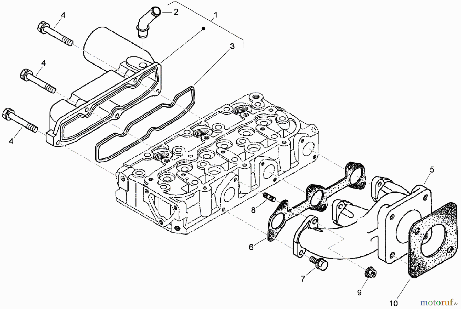  Zerto-Turn Mäher 74265TE (Z580-D) - Toro Z Master Mower, 152cm TURBO FORCE Side Discharge Deck (SN: 290000001 - 290999999) (2009) INLET AND EXHAUST MANIFOLD ASSEMBLY