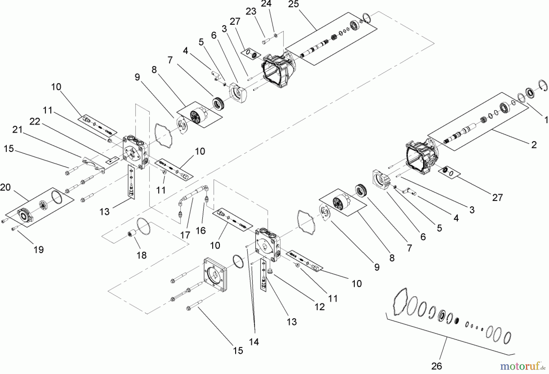  Zerto-Turn Mäher 74265TE (Z580-D) - Toro Z Master Mower, 152cm TURBO FORCE Side Discharge Deck (SN: 290000001 - 290999999) (2009) TANDEM PUMP ASSEMBLY NO. 107-9885