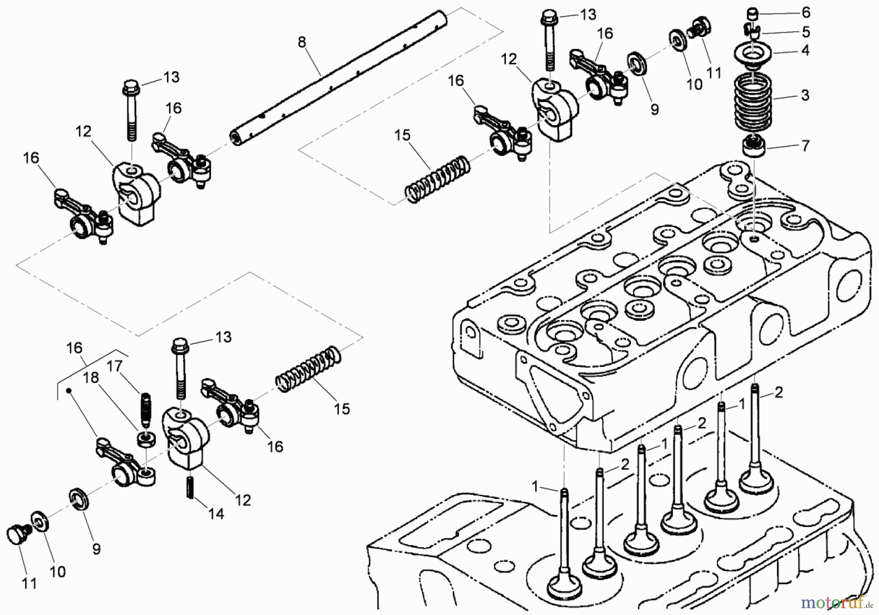  Zerto-Turn Mäher 74265TE (Z580-D) - Toro Z Master Mower, 152cm TURBO FORCE Side Discharge Deck (SN: 290000001 - 290999999) (2009) VALVE AND ROCKER ARM ASSEMBLY