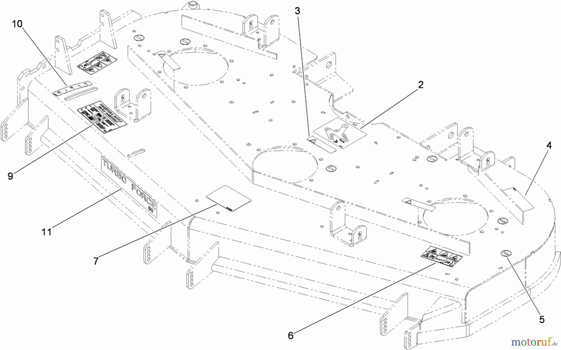  Zerto-Turn Mäher 74265TE (Z580-D) - Toro Z Master Mower, 152cm TURBO FORCE Side Discharge Deck (SN: 310000001 - 310999999) (2010) DECK DECAL ASSEMBLY NO. 114-4489