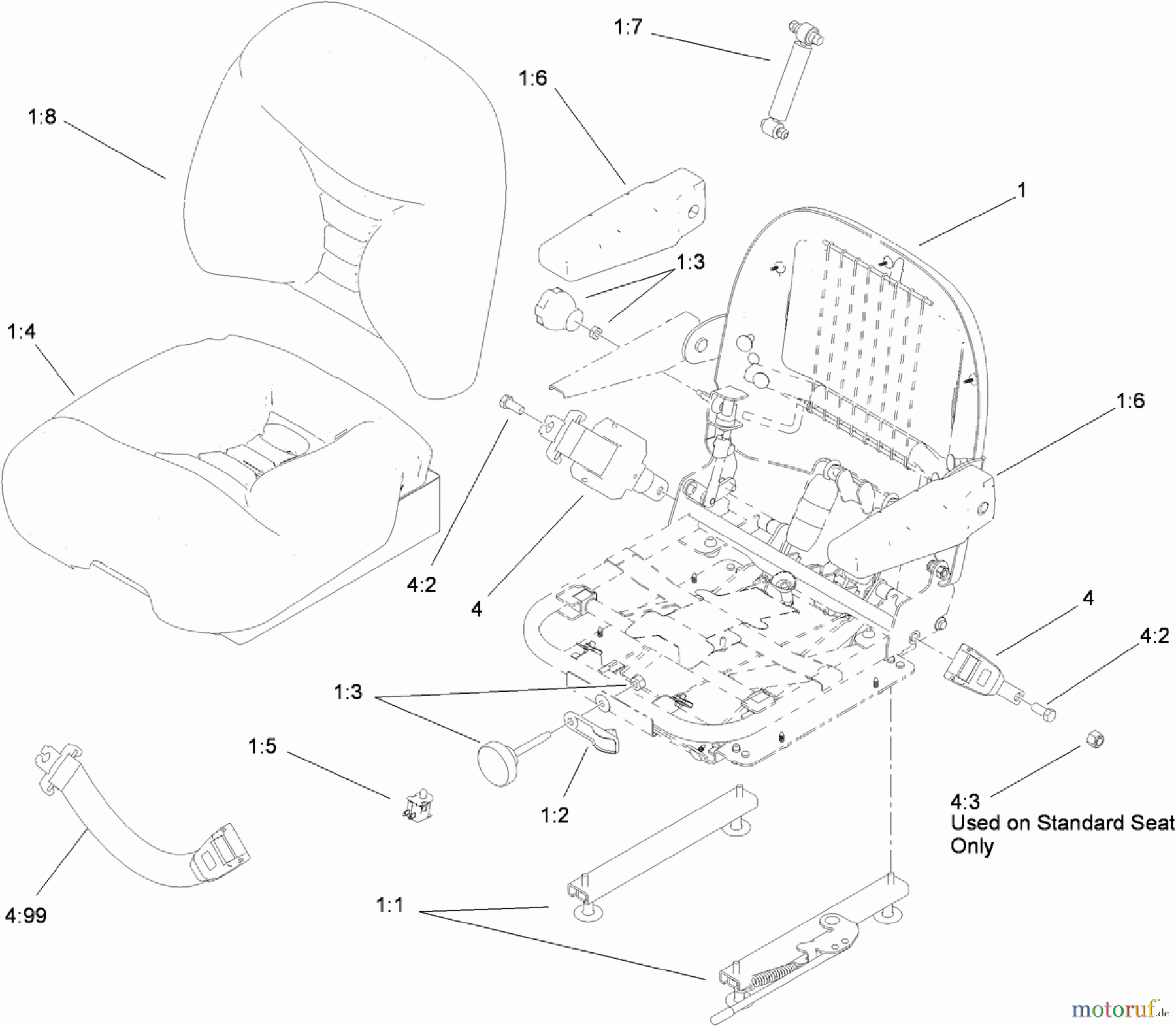  Zerto-Turn Mäher 74265TE (Z580-D) - Toro Z Master Mower, 152cm TURBO FORCE Side Discharge Deck (SN: 310000001 - 310999999) (2010) DELUXE SEAT ASSEMBLY NO. 110-0838