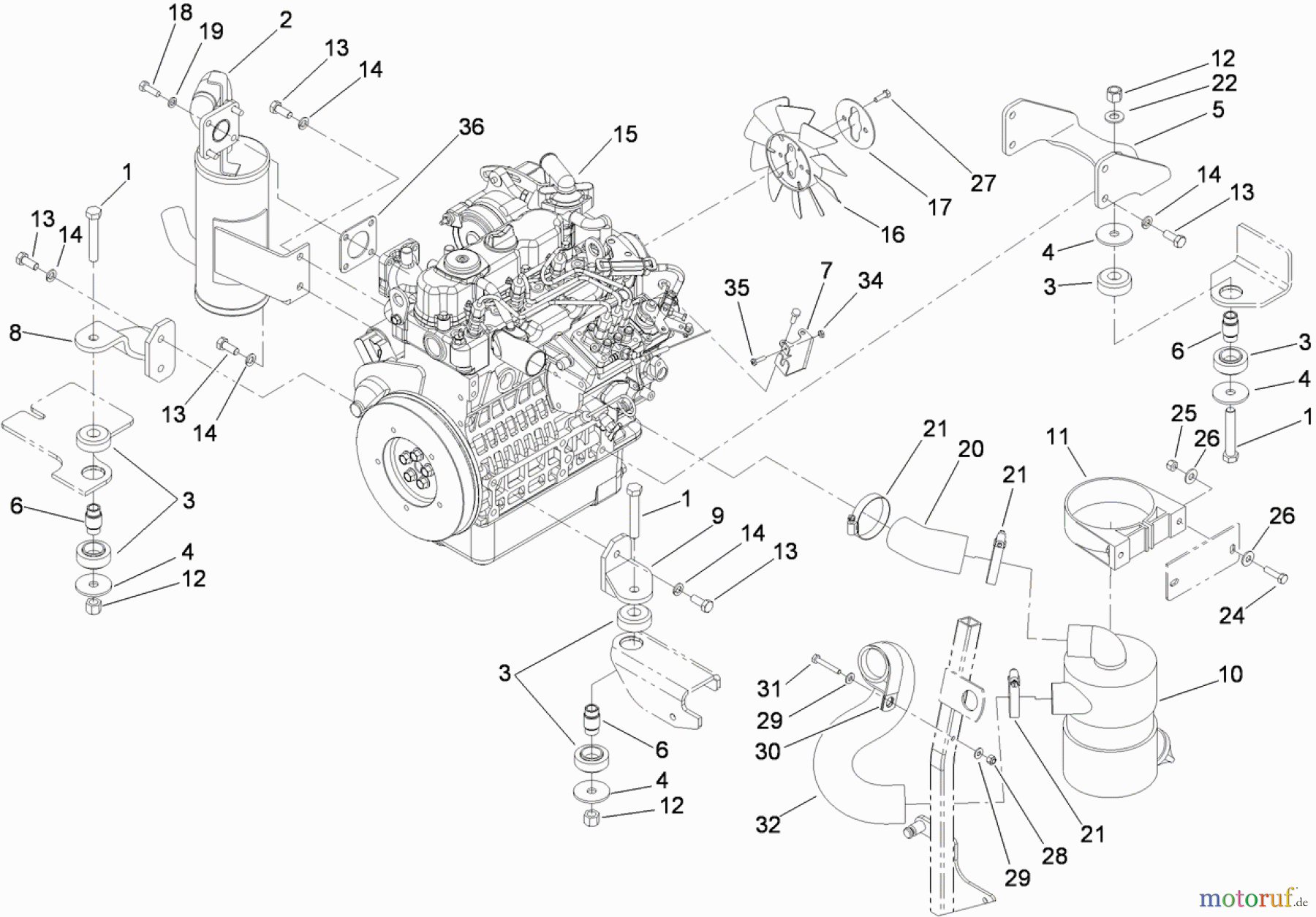  Zerto-Turn Mäher 74265TE (Z580-D) - Toro Z Master Mower, 152cm TURBO FORCE Side Discharge Deck (SN: 310000001 - 310999999) (2010) ENGINE, EXHAUST AND AIR INTAKE ASSEMBLY