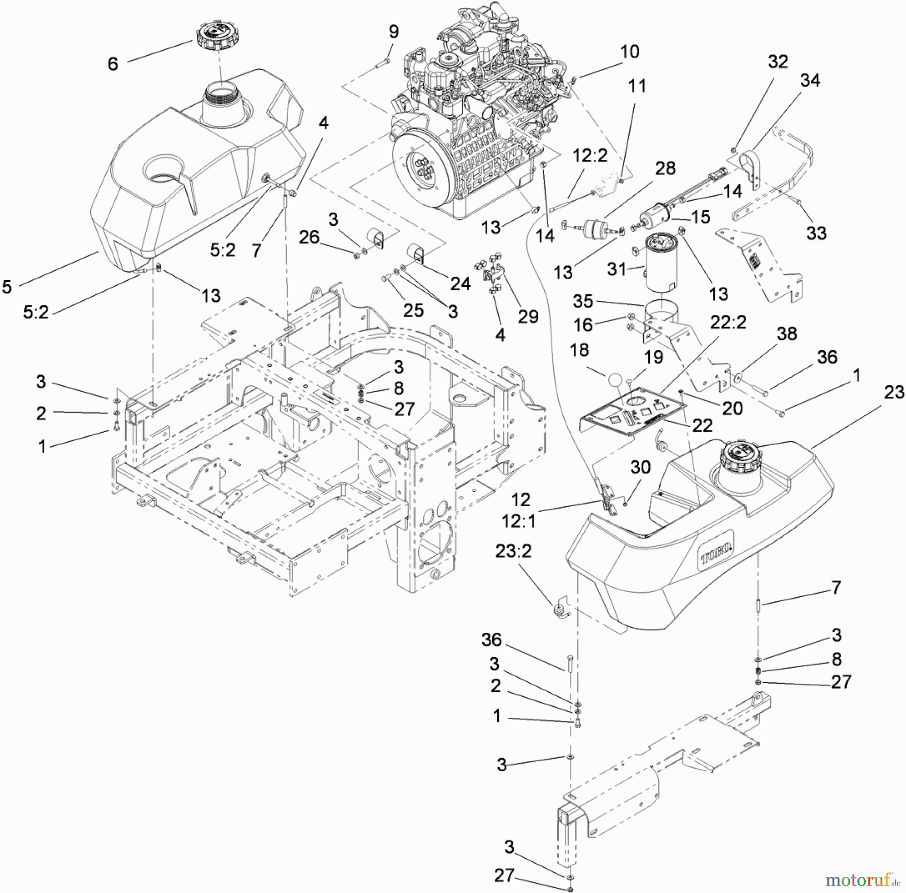  Zerto-Turn Mäher 74265TE (Z580-D) - Toro Z Master Mower, 152cm TURBO FORCE Side Discharge Deck (SN: 310000001 - 310999999) (2010) FUEL SYSTEM AND THROTTLE CONTROL ASSEMBLY