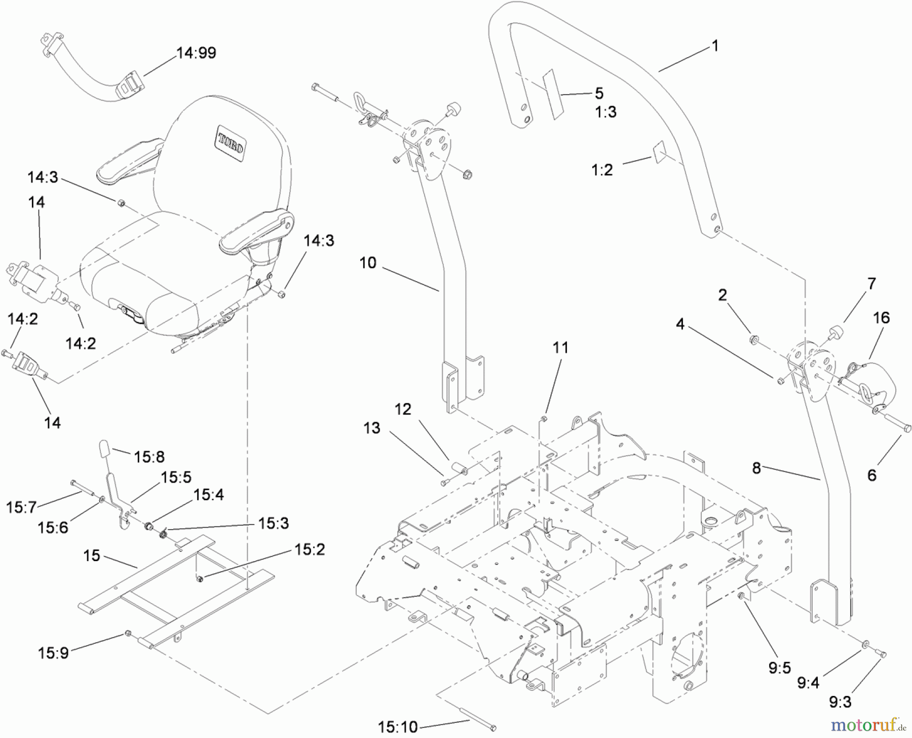  Zerto-Turn Mäher 74265TE (Z580-D) - Toro Z Master Mower, 152cm TURBO FORCE Side Discharge Deck (SN: 310000001 - 310999999) (2010) ROLL-OVER PROTECTION SYSTEM ASSEMBLY NO. 110-0877