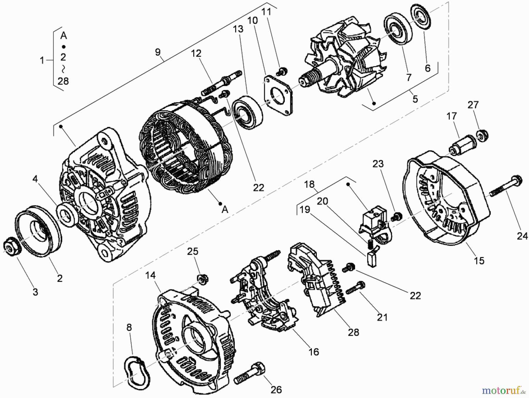  Zerto-Turn Mäher 74265TE (Z580-D) - Toro Z Master Mower, 152cm TURBO FORCE Side Discharge Deck (SN: 311000001 - 311999999) (2011) ALTERNATOR COMPONENTS ASSEMBLY