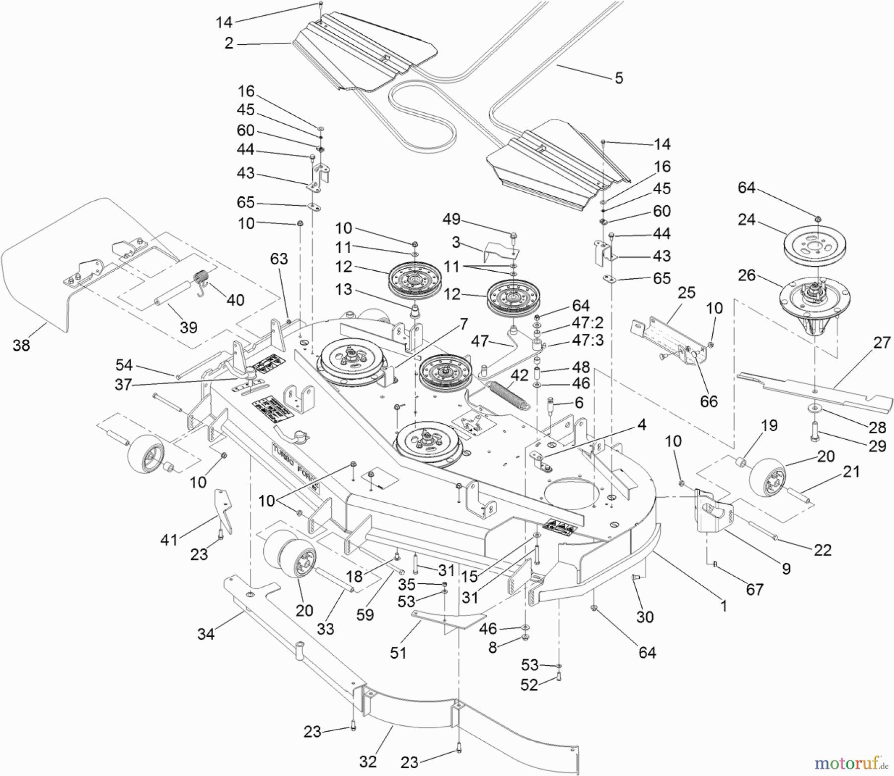  Zerto-Turn Mäher 74265TE (Z580-D) - Toro Z Master Mower, 152cm TURBO FORCE Side Discharge Deck (SN: 311000001 - 311999999) (2011) DECK ASSEMBLY