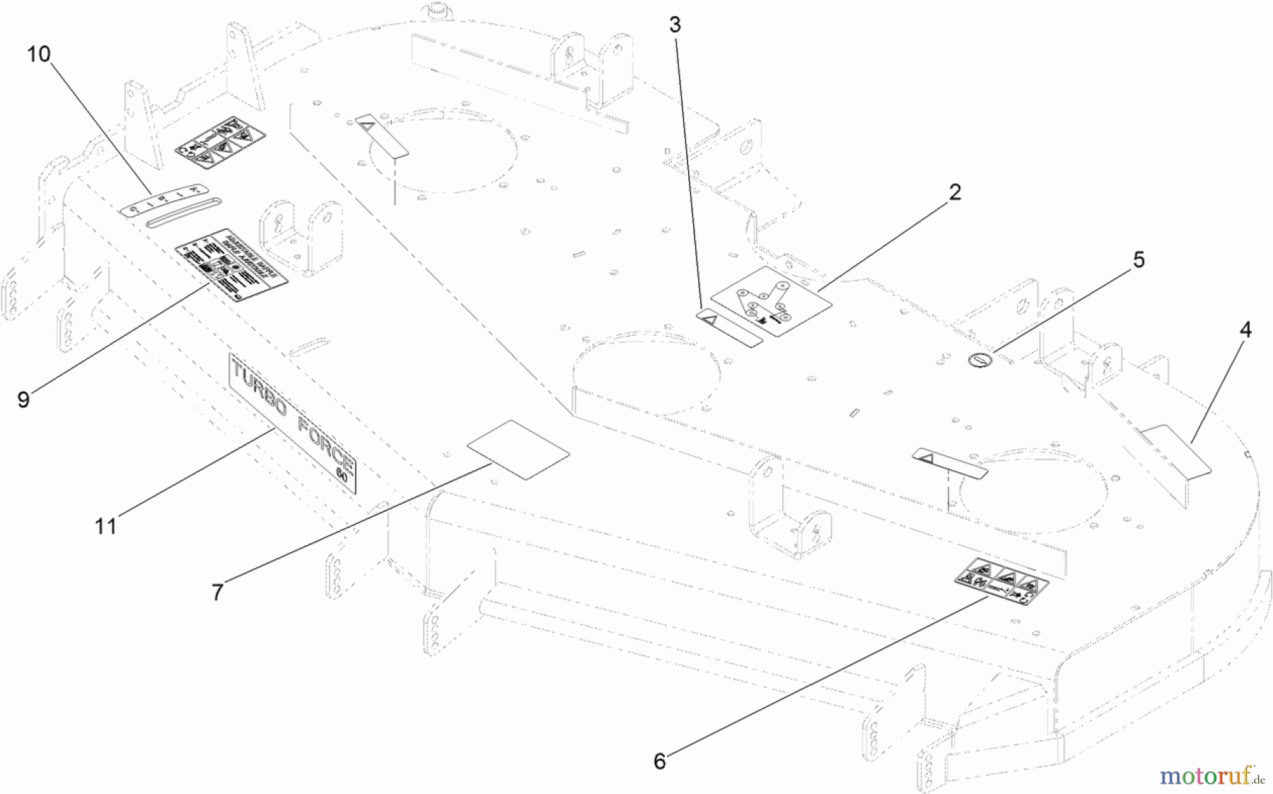  Zerto-Turn Mäher 74265TE (Z580-D) - Toro Z Master Mower, 152cm TURBO FORCE Side Discharge Deck (SN: 311000001 - 311999999) (2011) DECK DECAL ASSEMBLY NO. 114-4489