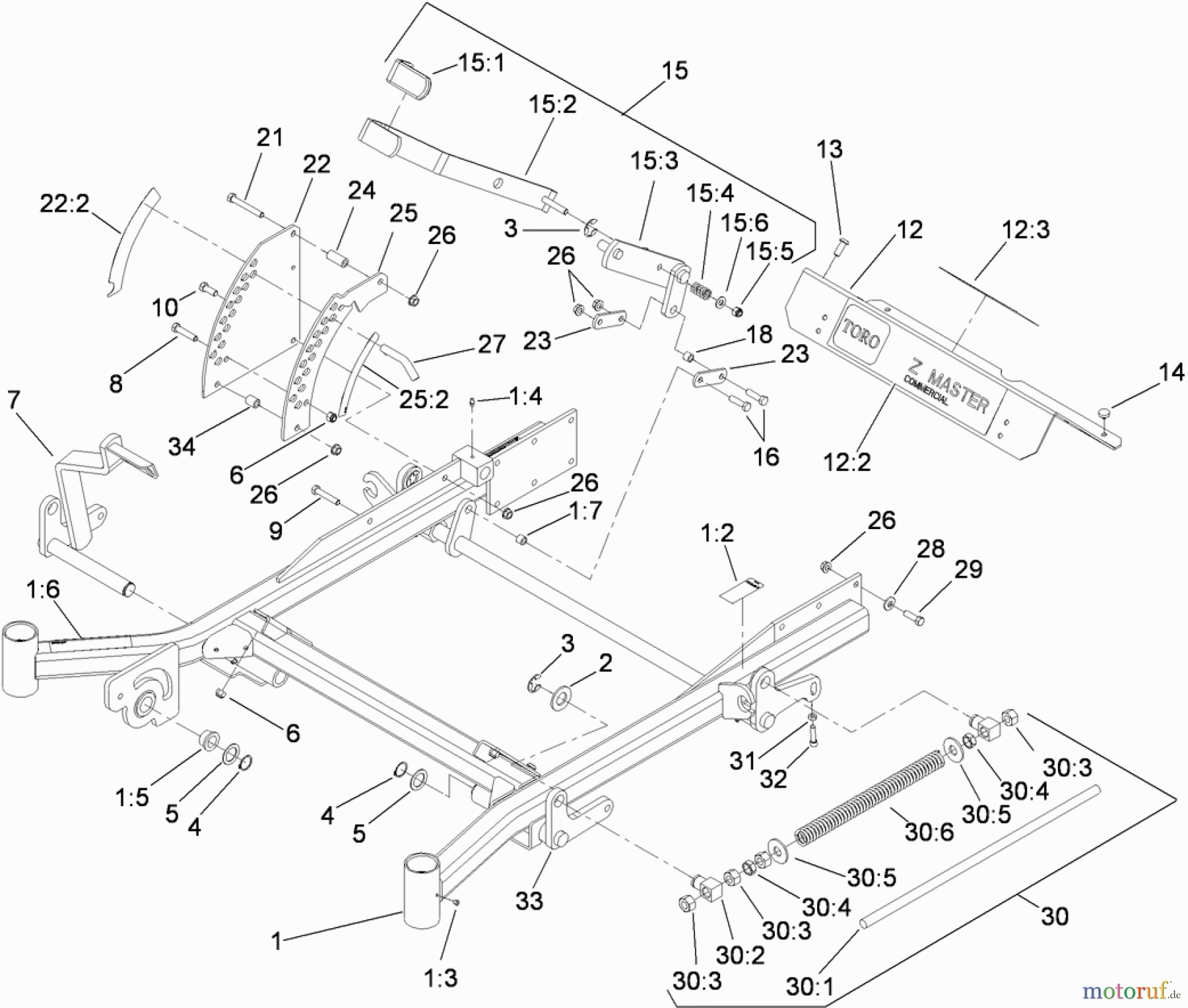  Zerto-Turn Mäher 74265TE (Z580-D) - Toro Z Master Mower, 152cm TURBO FORCE Side Discharge Deck (SN: 311000001 - 311999999) (2011) FRONT FRAME ASSEMBLY