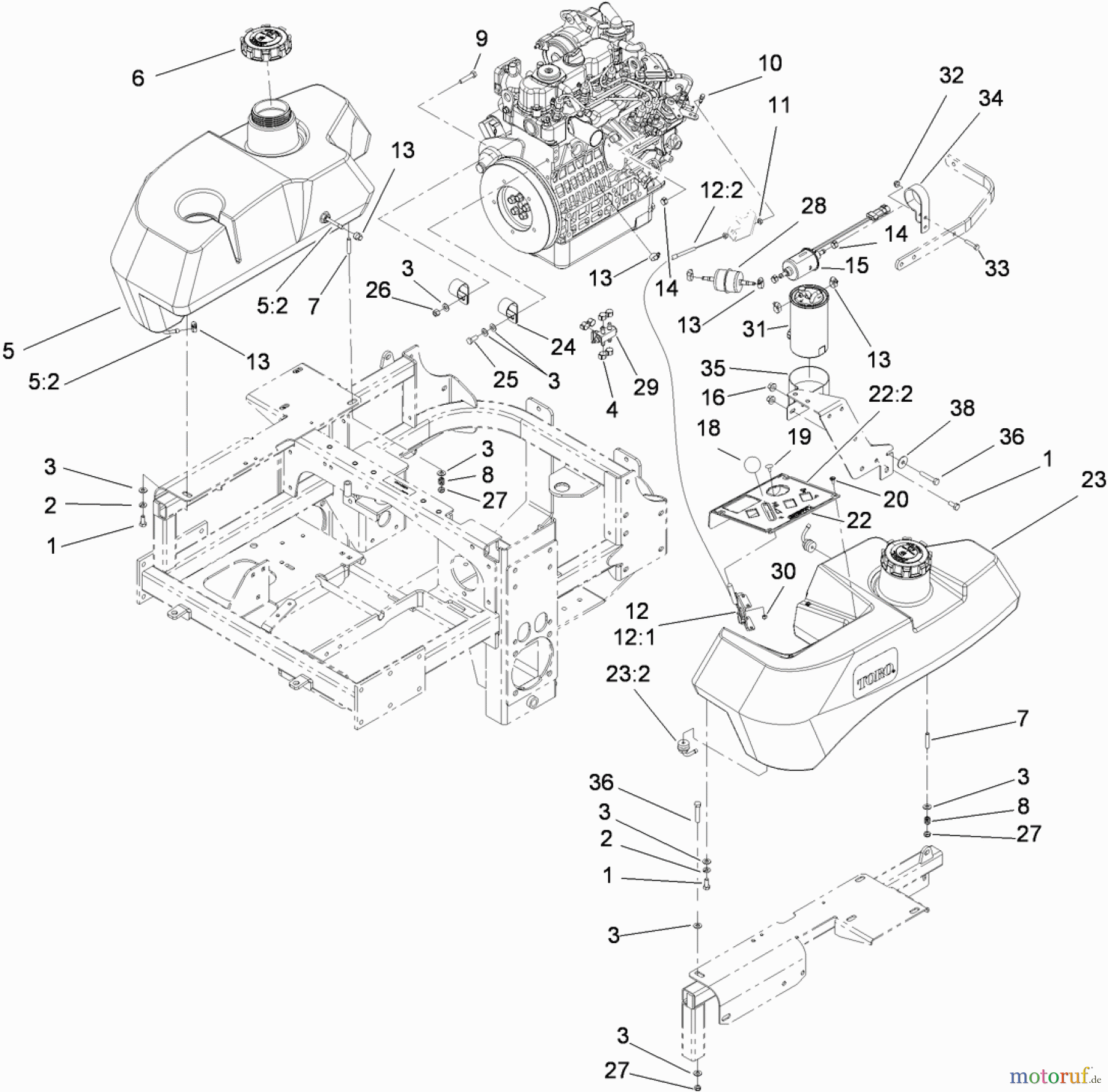  Zerto-Turn Mäher 74265TE (Z580-D) - Toro Z Master Mower, 152cm TURBO FORCE Side Discharge Deck (SN: 311000001 - 311999999) (2011) FUEL SYSTEM AND THROTTLE CONTROL ASSEMBLY