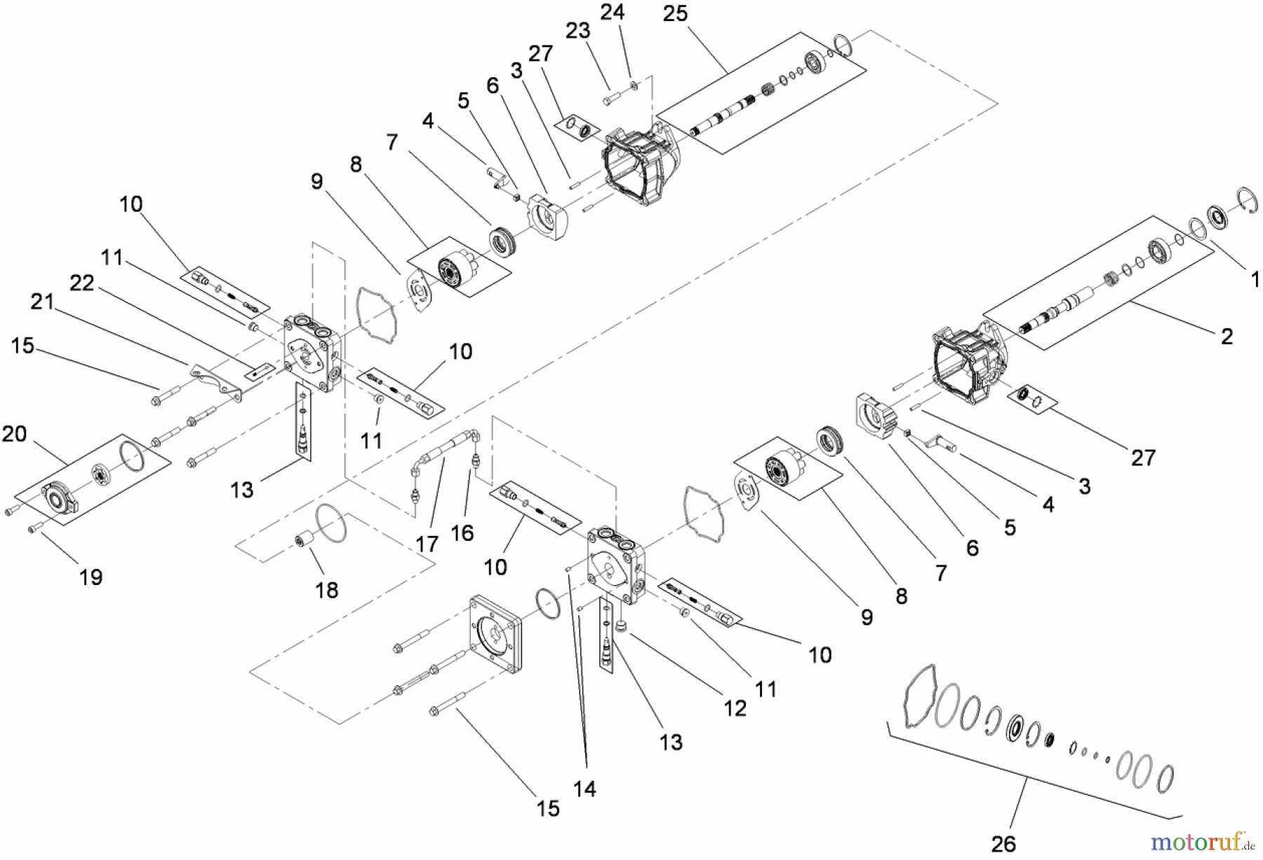  Zerto-Turn Mäher 74265TE (Z580-D) - Toro Z Master Mower, 152cm TURBO FORCE Side Discharge Deck (SN: 311000001 - 311999999) (2011) TANDEM PUMP ASSEMBLY NO. 107-9885