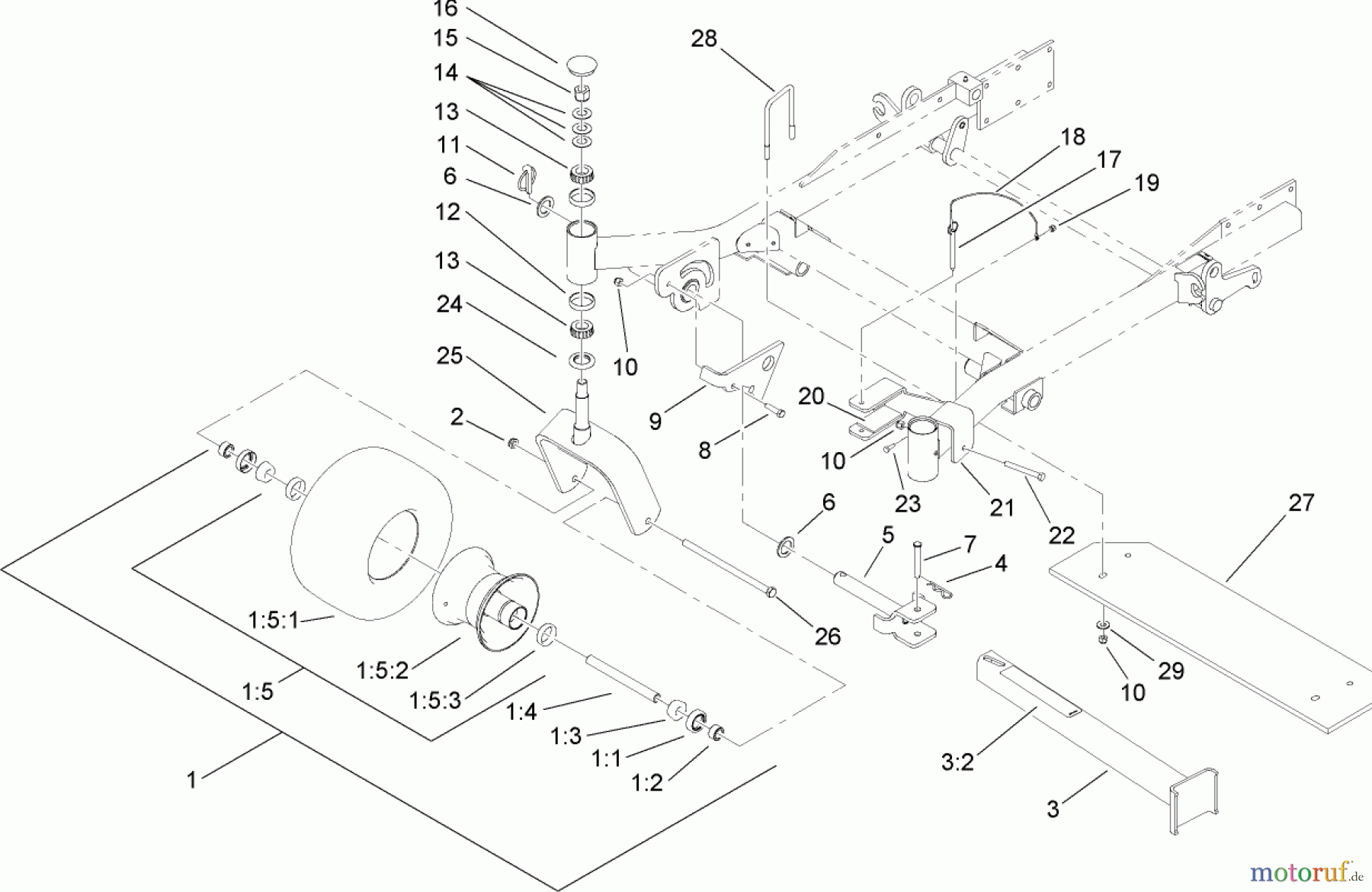  Zerto-Turn Mäher 74265TE (Z593-D) - Toro Z Master Mower, 152cm TURBO FORCE Side Discharge Deck (SN: 260000001 - 260999999) (2006) CASTER WHEEL ASSEMBLY