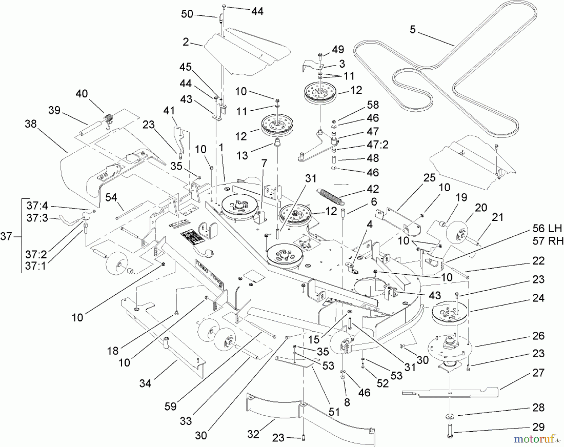  Zerto-Turn Mäher 74265TE (Z593-D) - Toro Z Master Mower, 152cm TURBO FORCE Side Discharge Deck (SN: 260000001 - 260999999) (2006) DECK ASSEMBLY