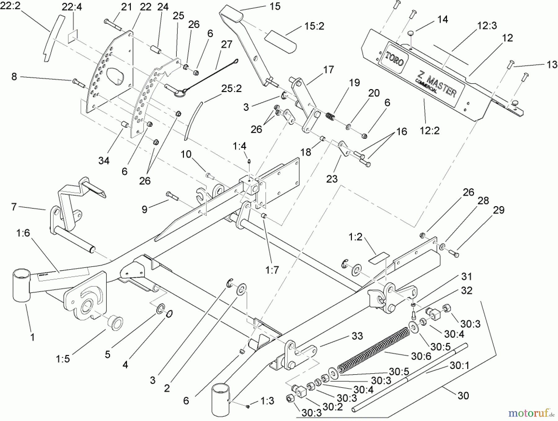  Zerto-Turn Mäher 74265TE (Z593-D) - Toro Z Master Mower, 152cm TURBO FORCE Side Discharge Deck (SN: 260000001 - 260999999) (2006) FRONT FRAME ASSEMBLY