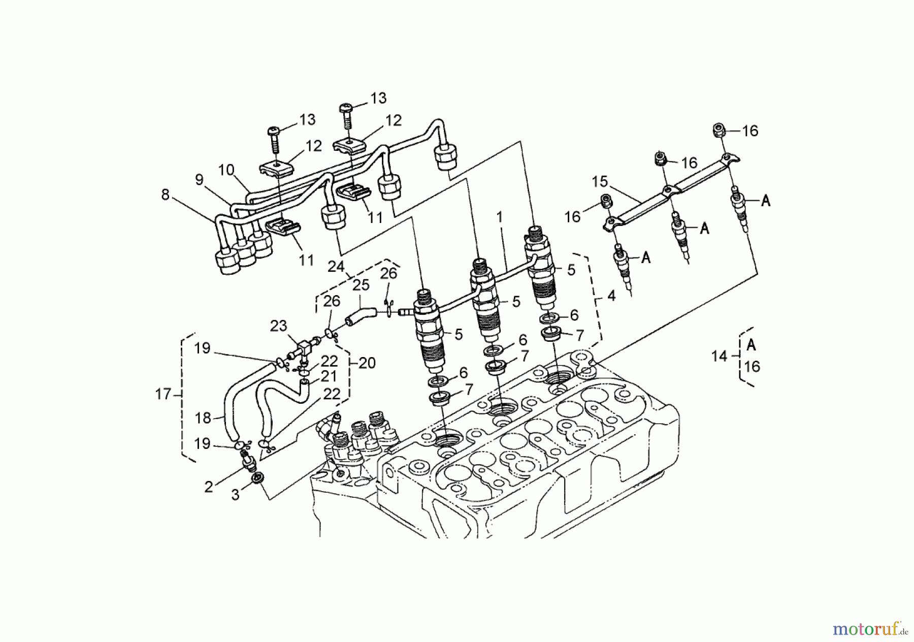  Zerto-Turn Mäher 74265TE (Z593-D) - Toro Z Master Mower, 152cm TURBO FORCE Side Discharge Deck (SN: 260000001 - 260999999) (2006) NOZZLE HOLDER AND GLOW PLUG ASSEMBLY