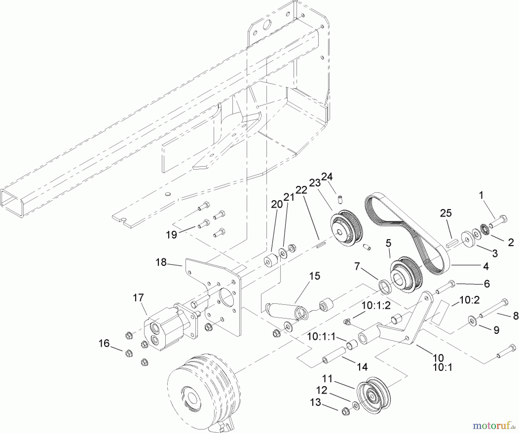  Zerto-Turn Mäher 74268TE (Z597-D) - Toro Z Master Mower, 152cm TURBO FORCE Side Discharge Deck (SN: 240000001 - 240999999) (2004) COOLING PUMP DRIVE ASSEMBLY