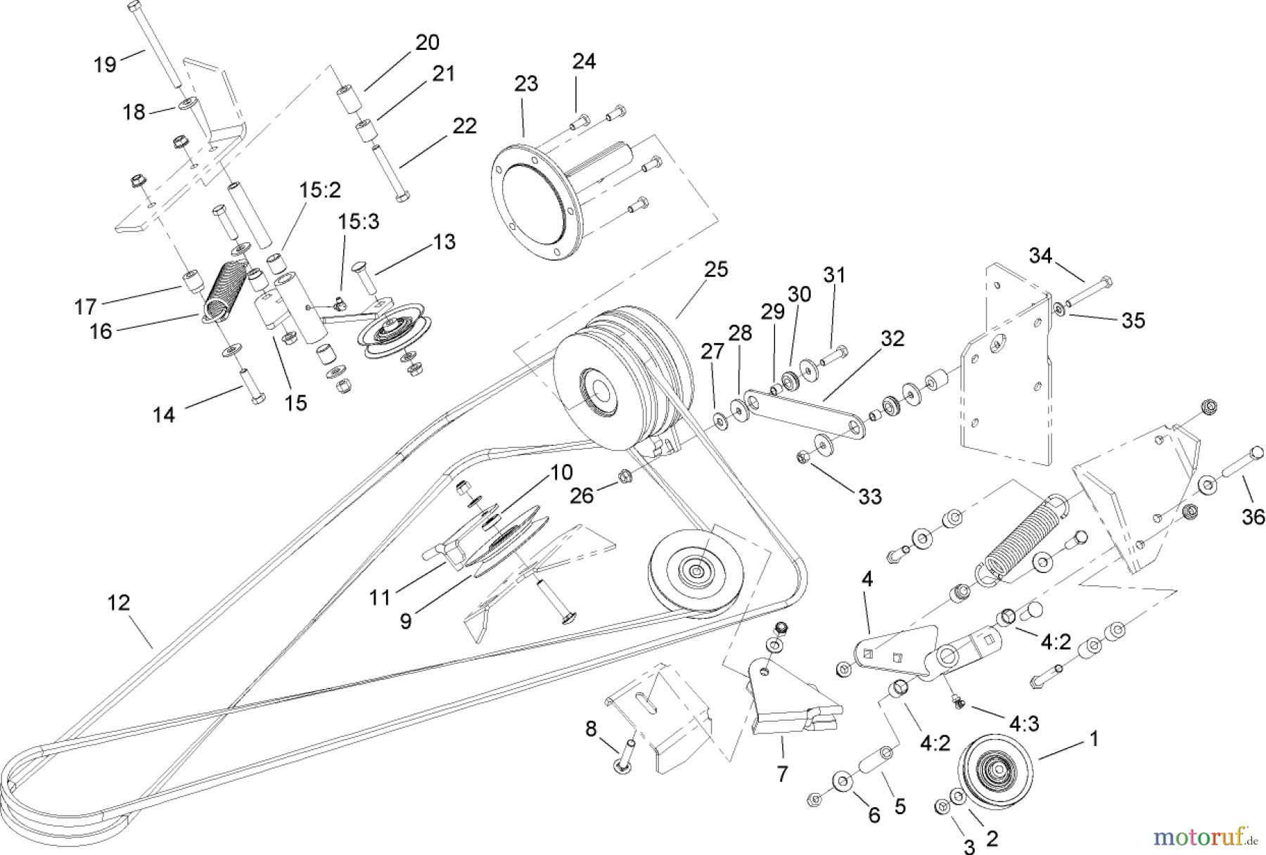  Zerto-Turn Mäher 74268TE (Z597-D) - Toro Z Master Mower, 152cm TURBO FORCE Side Discharge Deck (SN: 240000001 - 240999999) (2004) DECK BELT DRIVE ASSEMBLY