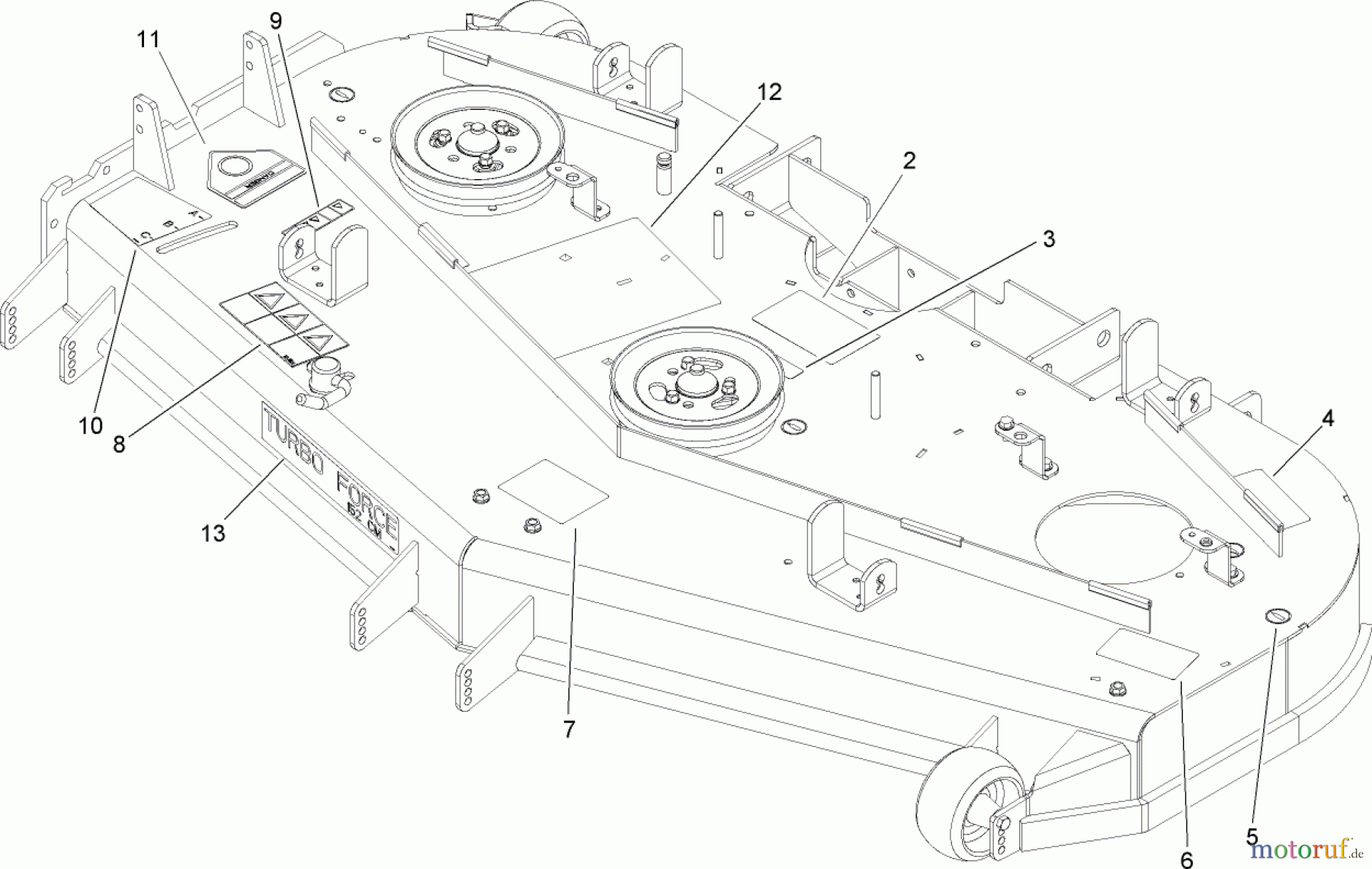  Zerto-Turn Mäher 74268TE (Z597-D) - Toro Z Master Mower, 152cm TURBO FORCE Side Discharge Deck (SN: 240000001 - 240999999) (2004) DECK DECAL ASSEMBLY NO. 107-7663