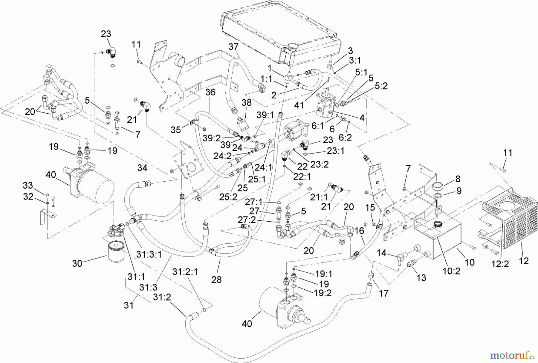  Zerto-Turn Mäher 74268TE (Z597-D) - Toro Z Master Mower, 152cm TURBO FORCE Side Discharge Deck (SN: 240000001 - 240999999) (2004) HYDRAULIC SYSTEM ASSEMBLY