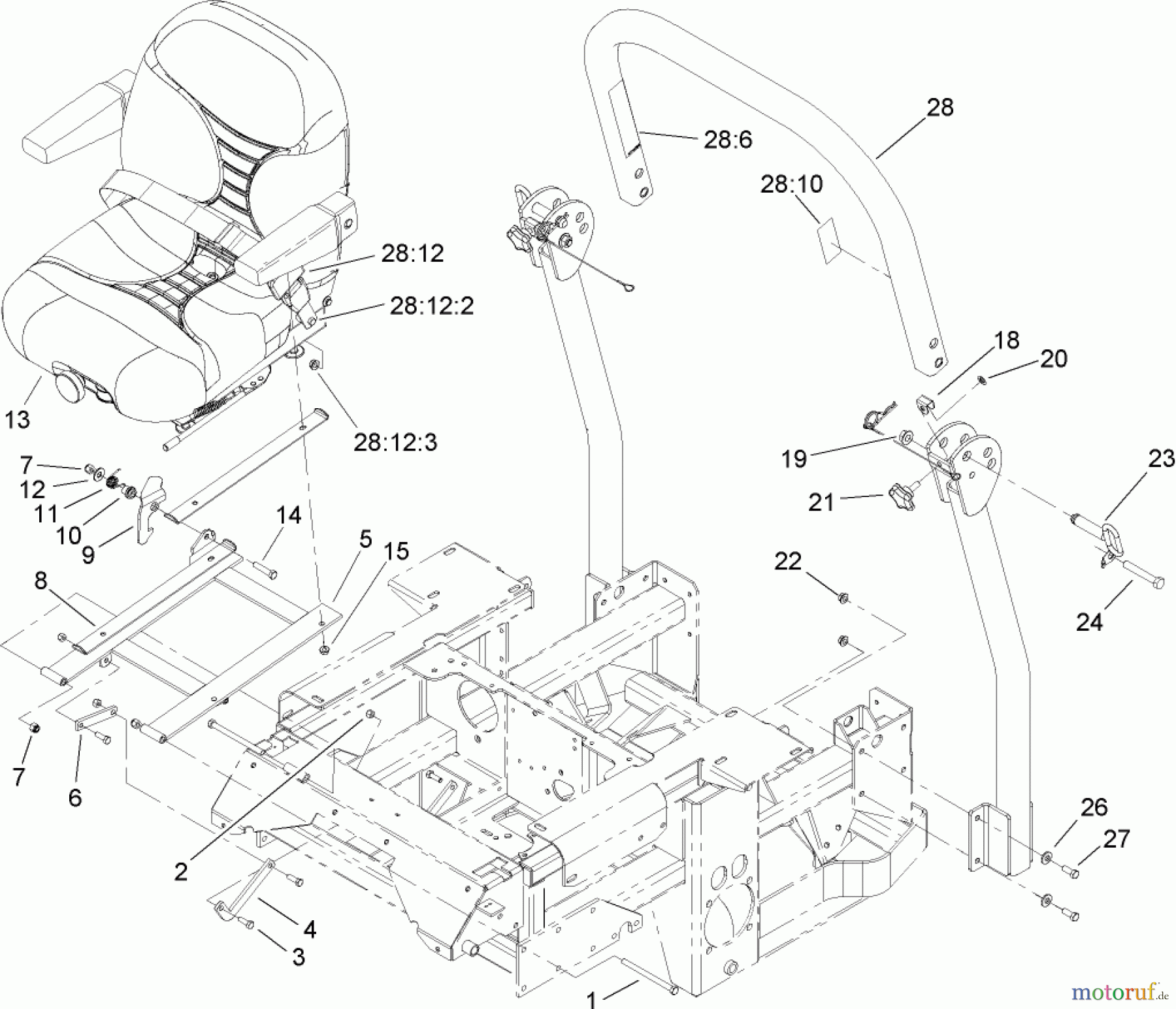  Zerto-Turn Mäher 74268TE (Z597-D) - Toro Z Master Mower, 152cm TURBO FORCE Side Discharge Deck (SN: 240000001 - 240999999) (2004) SEAT AND ROLL-OVER-PROTECTION-SYSTEM ASSEMBLY