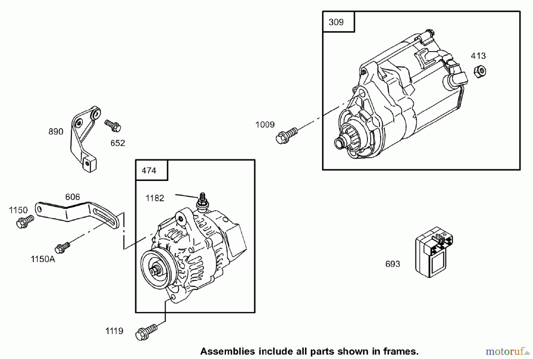  Zerto-Turn Mäher 74268TE (Z597-D) - Toro Z Master Mower, 152cm TURBO FORCE Side Discharge Deck (SN: 240000001 - 240999999) (2004) STARTER MOTOR AND ALTERNATOR ASSEMBLY