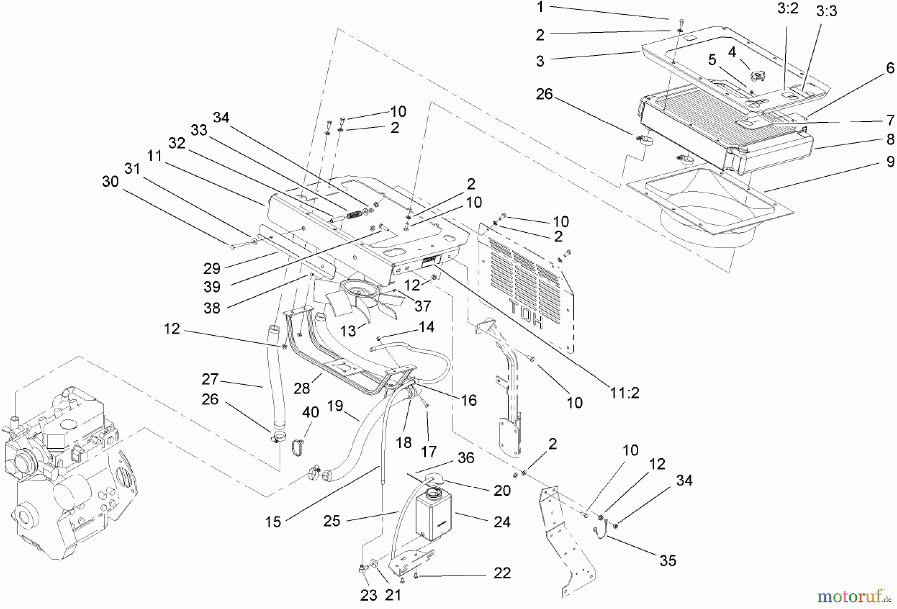  Zerto-Turn Mäher 74268TE (Z597-D) - Toro Z Master Mower, 152cm TURBO FORCE Side Discharge Deck (SN: 260000001 - 260999999) (2006) COOLING SYSTEM ASSEMBLY