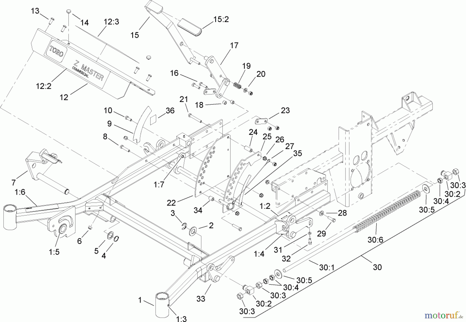  Zerto-Turn Mäher 74268TE (Z597-D) - Toro Z Master Mower, 152cm TURBO FORCE Side Discharge Deck (SN: 260000001 - 260999999) (2006) FRONT FRAME ASSEMBLY