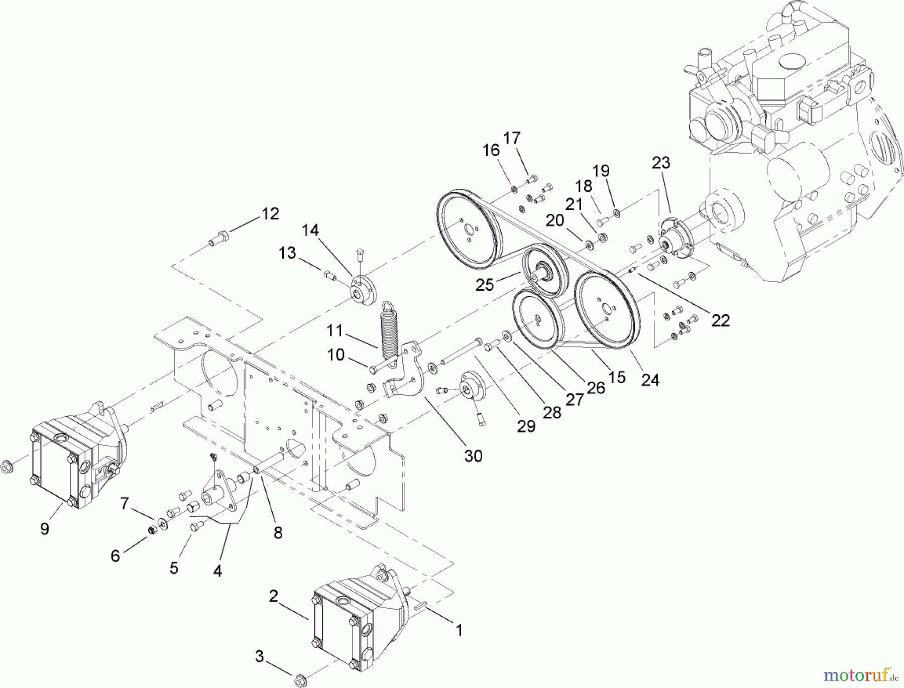  Zerto-Turn Mäher 74268TE (Z597-D) - Toro Z Master Mower, 152cm TURBO FORCE Side Discharge Deck (SN: 260000001 - 260999999) (2006) WHEEL PUMP DRIVE ASSEMBLY