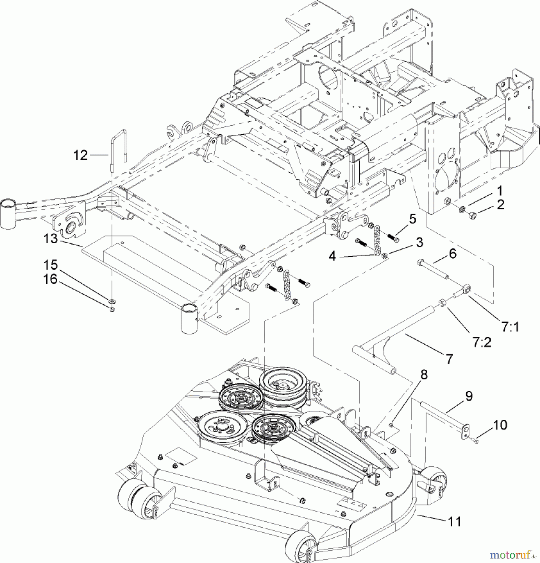  Zerto-Turn Mäher 74269TE (Z597-D) - Toro Z Master Mower, 182cm TURBO FORCE Side Discharge Deck (SN: 260000001 - 260999999) (2006) DECK CONNECTION ASSEMBLY