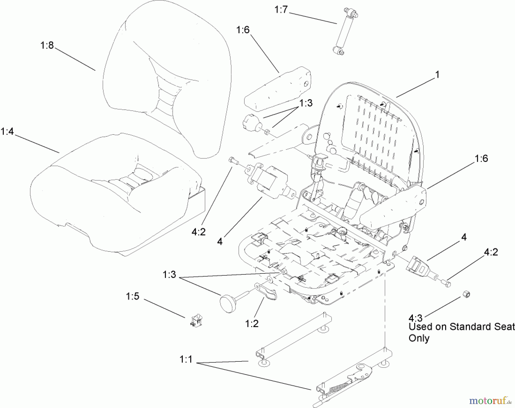  Zerto-Turn Mäher 74269TE (Z597-D) - Toro Z Master Mower, 182cm TURBO FORCE Side Discharge Deck (SN: 260000001 - 260999999) (2006) DELUXE SEAT ASSEMBLY NO. 110-0838