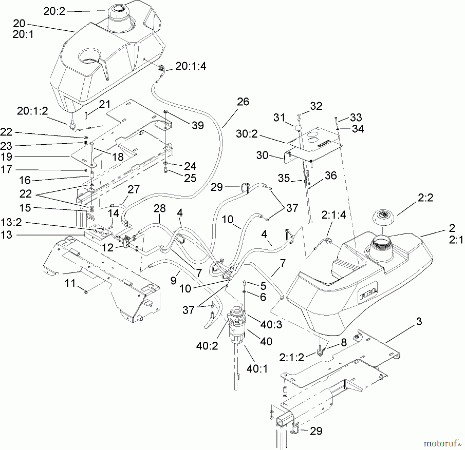  Zerto-Turn Mäher 74269TE (Z597-D) - Toro Z Master Mower, 182cm TURBO FORCE Side Discharge Deck (SN: 260000001 - 260999999) (2006) TANK AND FUEL LINE ASSEMBLY