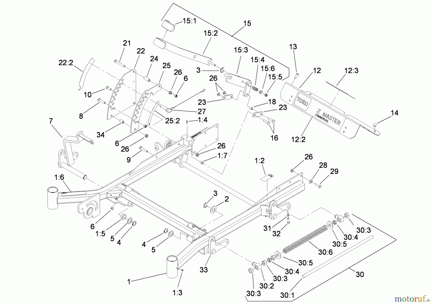  Zerto-Turn Mäher 74279TE (Z580-D) - Toro Z Master Mower, 52 Rear Discharge Deck (SN: 280000001 - 280999999) (2008) FRONT FRAME ASSEMBLY