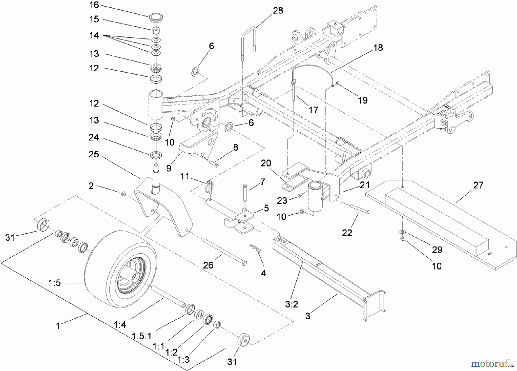  Zerto-Turn Mäher 74279TE (Z580-D) - Toro Z Master Mower, 52 Rear Discharge Deck (SN: 310000001 - 310999999) (2010) FORK, CASTER WHEEL AND Z STAND ASSEMBLY