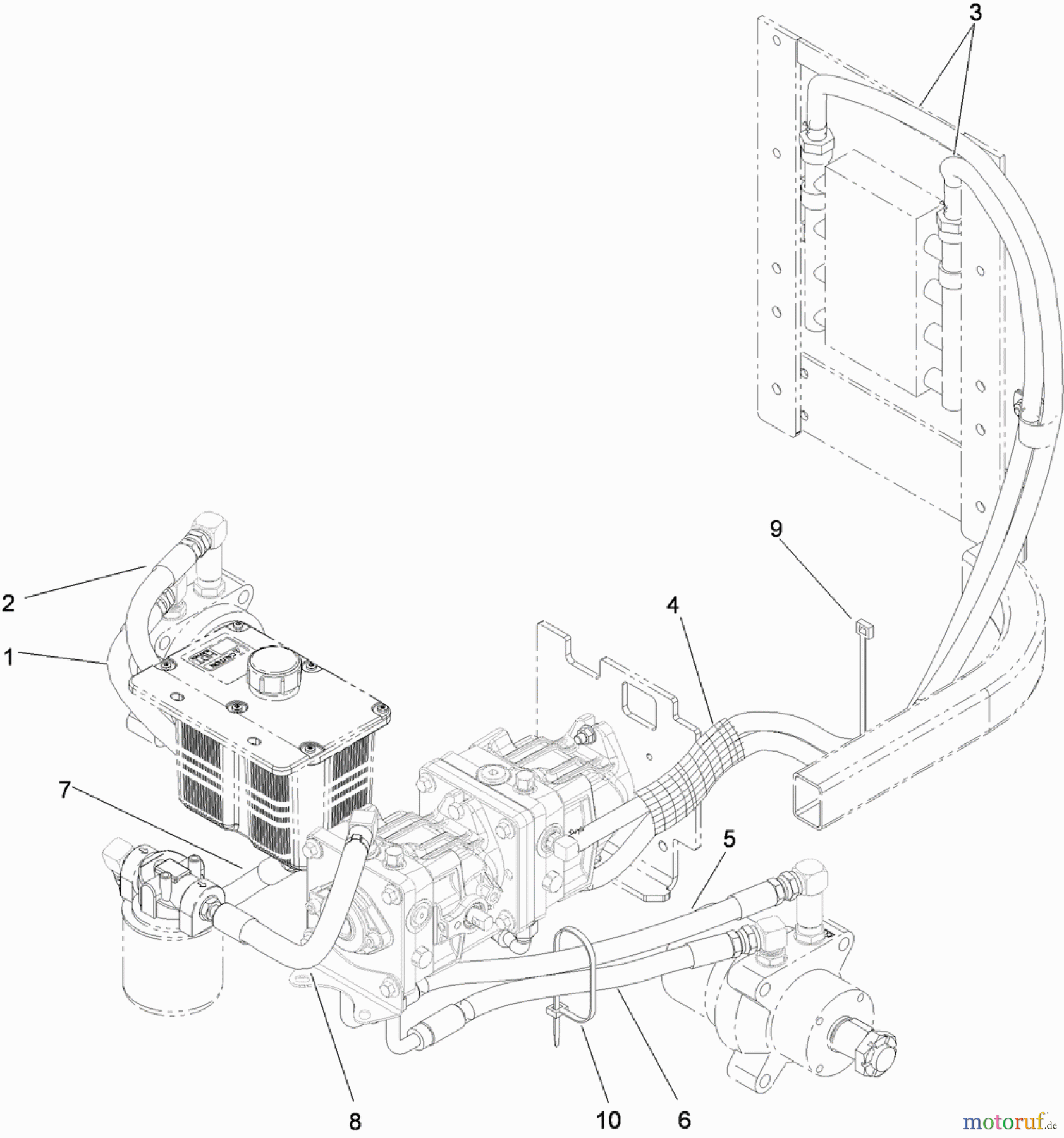  Zerto-Turn Mäher 74279TE (Z580-D) - Toro Z Master Mower, 52 Rear Discharge Deck (SN: 310000001 - 310999999) (2010) HYDRAULIC HOSE SYSTEM ASSEMBLY