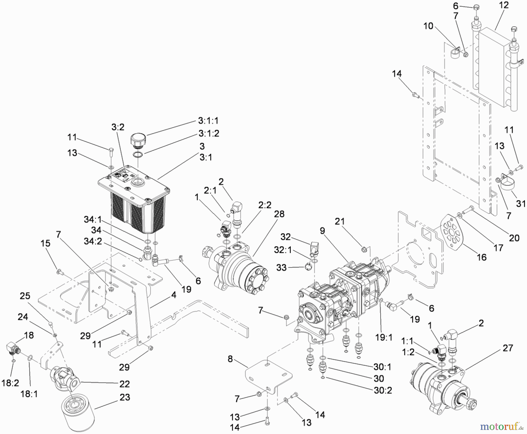  Zerto-Turn Mäher 74279TE (Z580-D) - Toro Z Master Mower, 52 Rear Discharge Deck (SN: 310000001 - 310999999) (2010) HYDRAULIC TANK, MOTOR AND PUMP ASSEMBLY