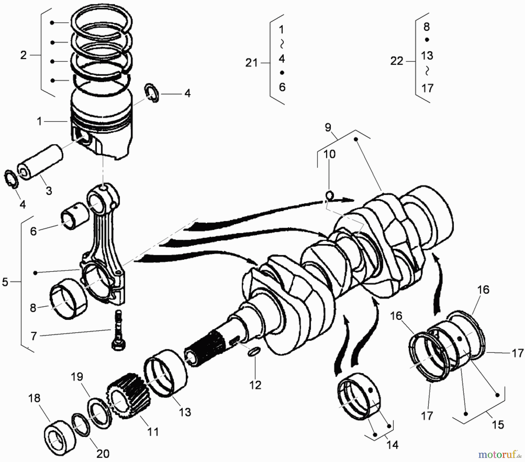  Zerto-Turn Mäher 74279TE (Z580-D) - Toro Z Master Mower, 52 Rear Discharge Deck (SN: 310000001 - 310999999) (2010) PISTON AND CRANKSHAFT ASSEMBLY