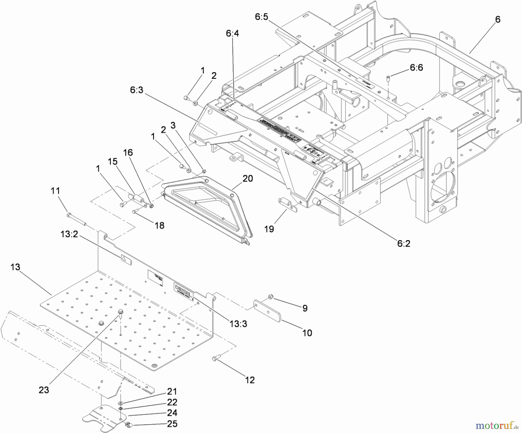  Zerto-Turn Mäher 74279TE (Z580-D) - Toro Z Master Mower, 52 Rear Discharge Deck (SN: 310000001 - 310999999) (2010) TRACTION FRAME AND FLOOR PAN ASSEMBLY